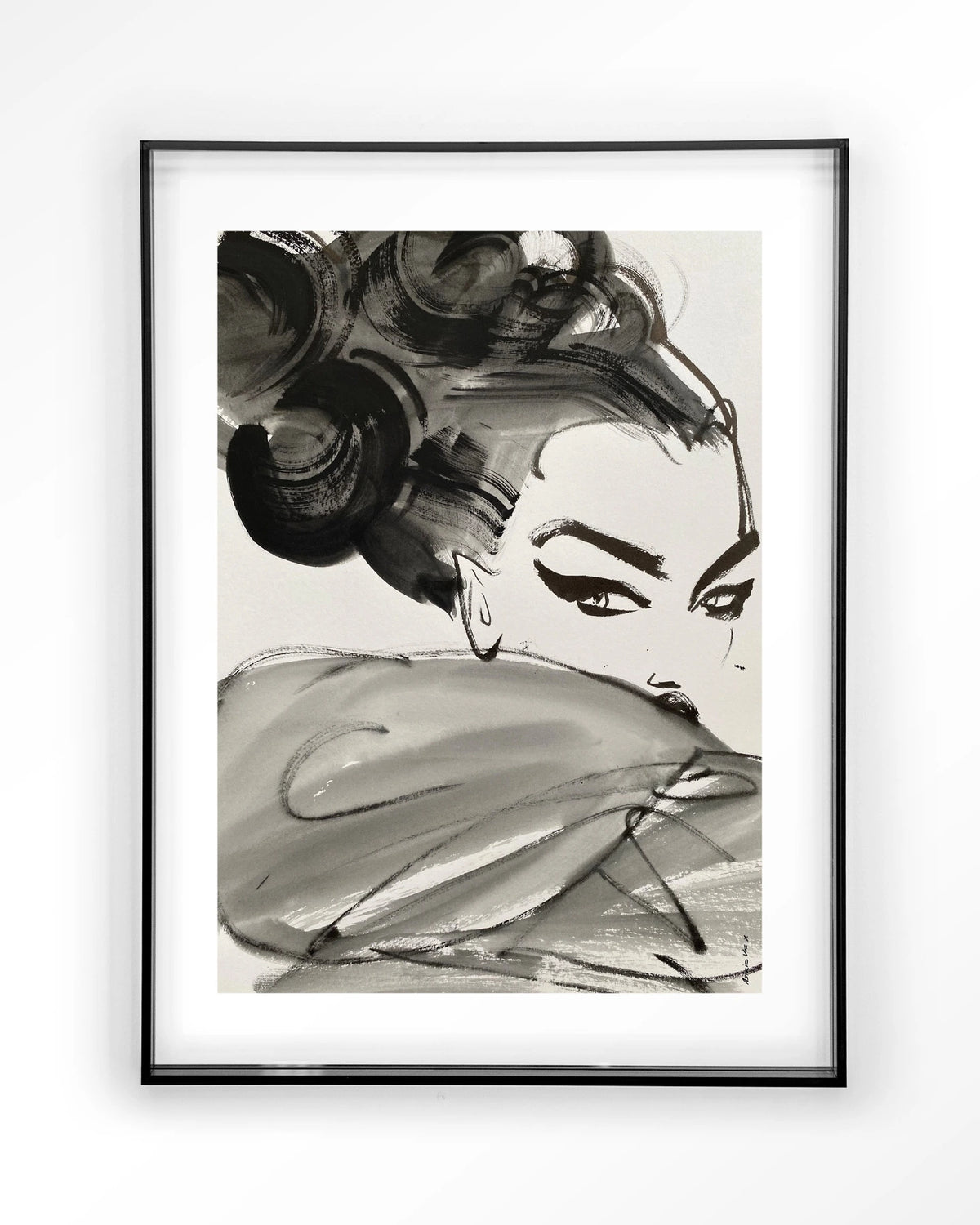 Couture Allure – modeschets in zwart-wit – Art print – Acryl zwart