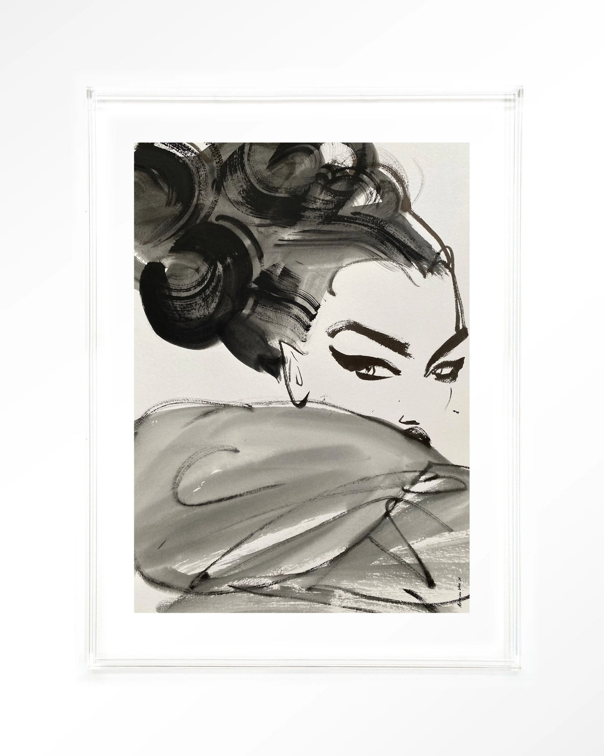 Couture Allure – modeschets in zwart-wit – Art print – Acryl doorzichtig
