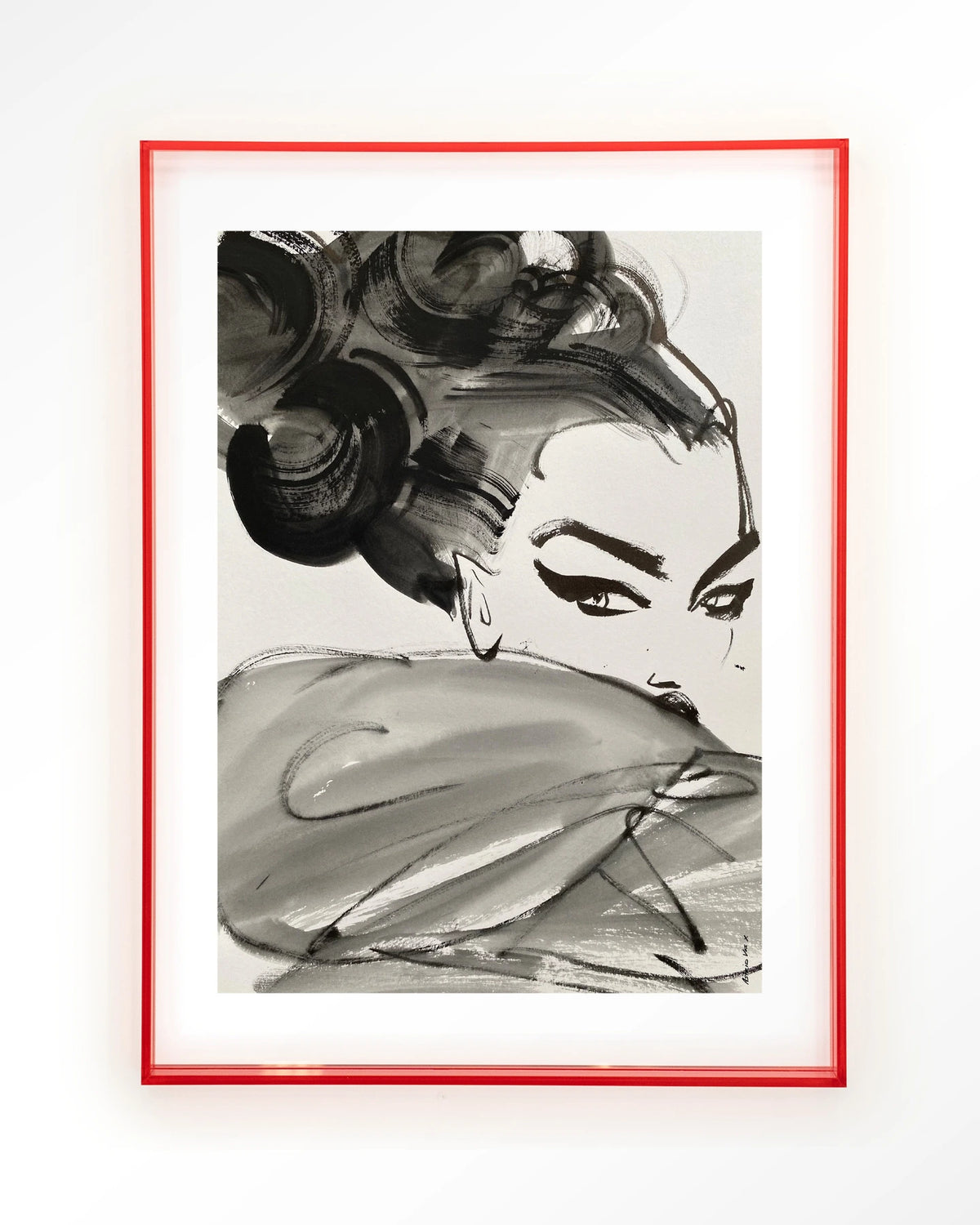 Couture Allure – modeschets in zwart-wit – Art print – Acryl roze