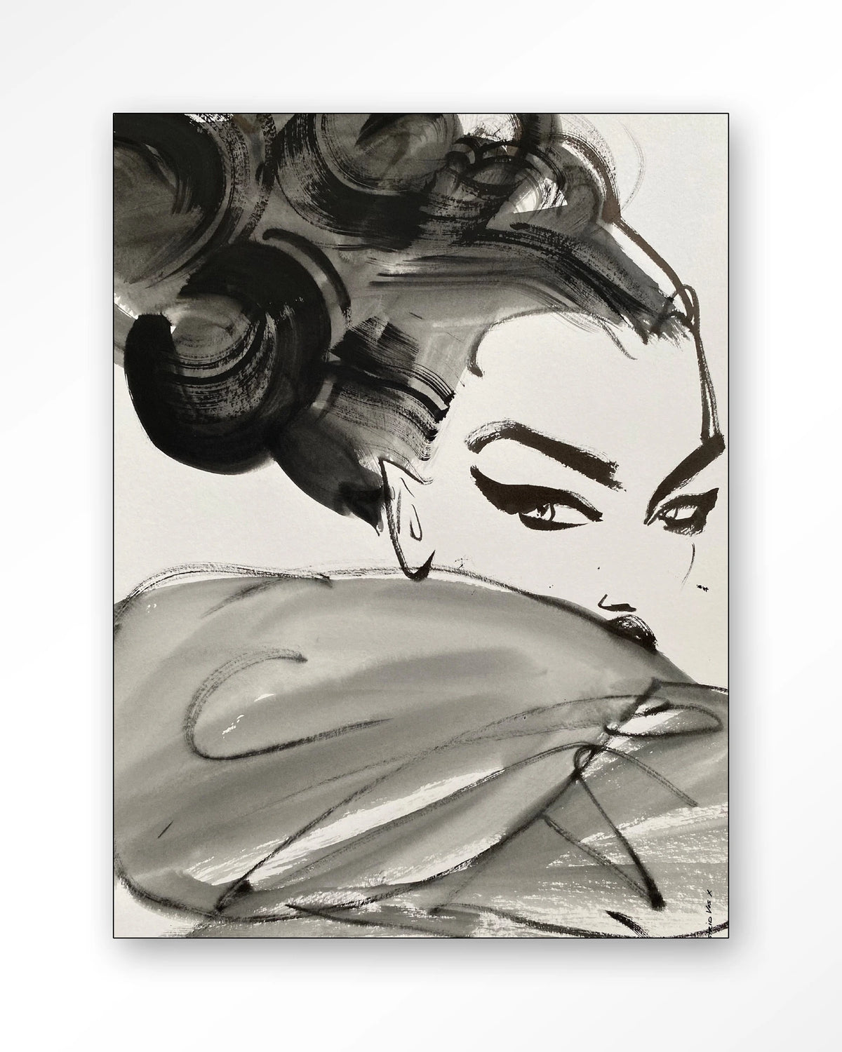 Couture Allure – modeschets in zwart-wit – Wandkleed – Frame – zwart