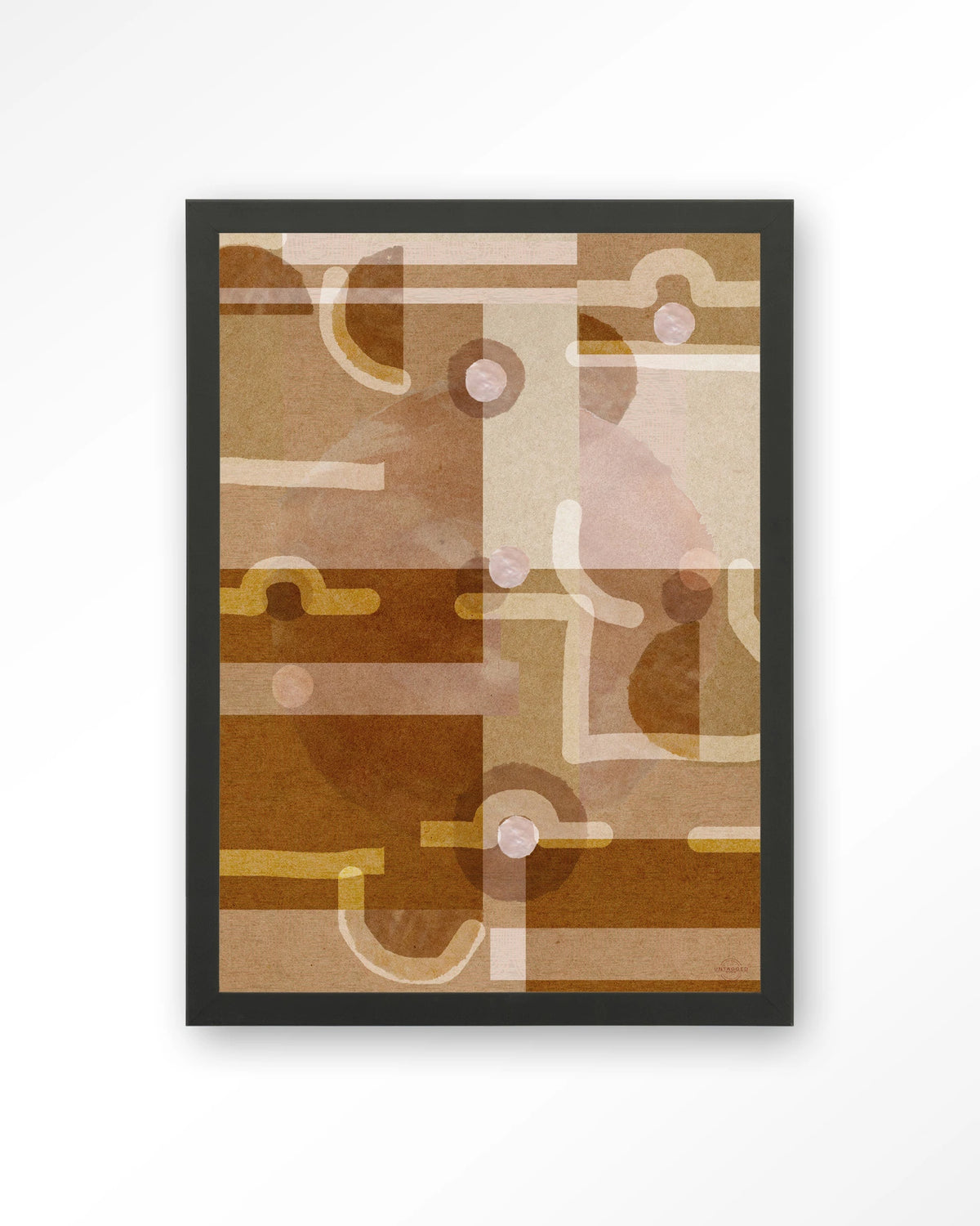 Terra Universe – abstract in bruin en oker – Art print – Hout zwart