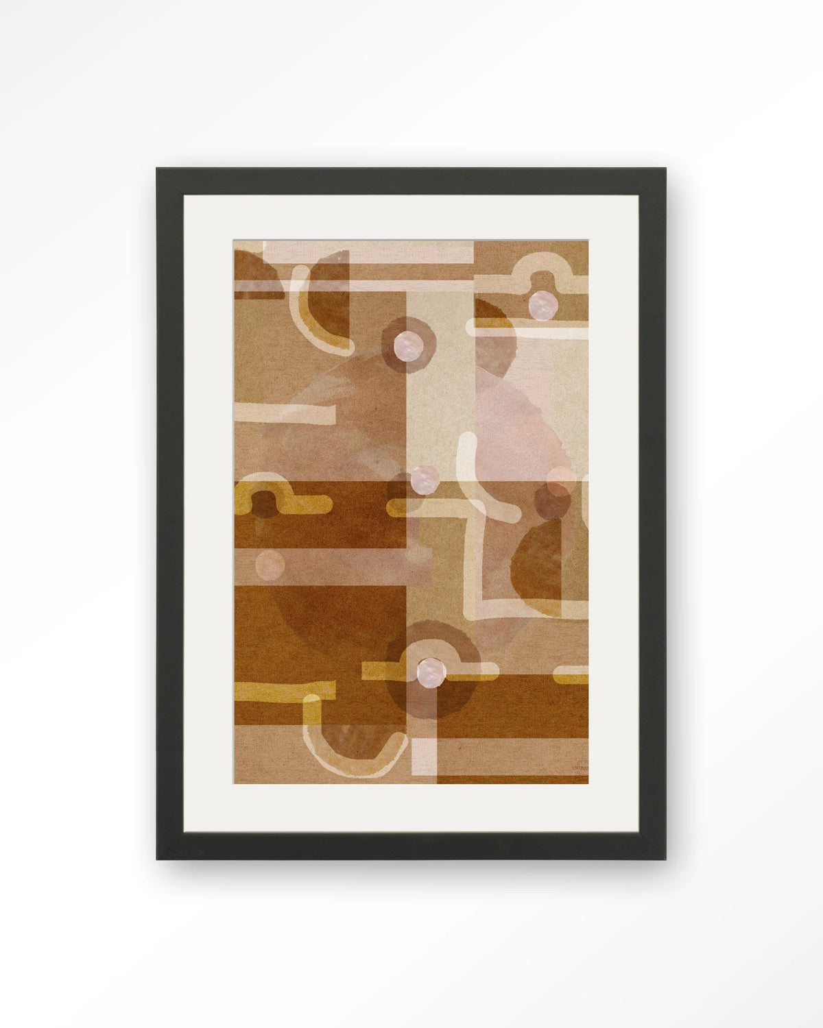 Terra Universe – abstract in bruin en oker – Art print – Hout zwart + passe-partout
