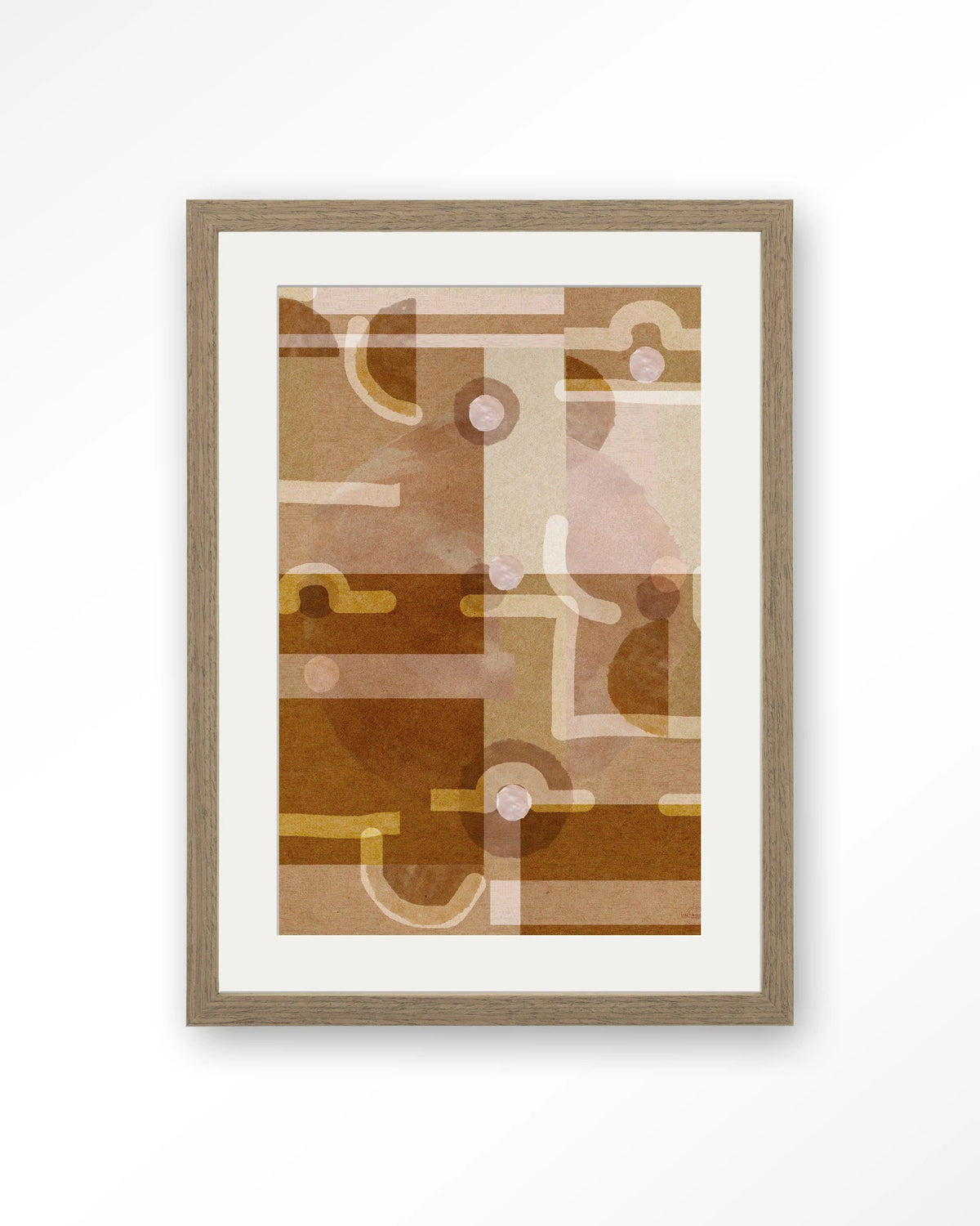Terra Universe – abstract in bruin en oker – Art print – Hout bruin + passe-partout