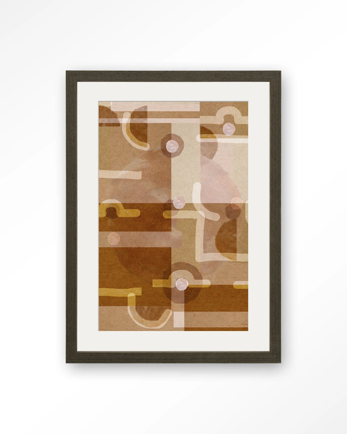 Terra Universe – abstract in bruin en oker – Art print – Hout donkerbruin + passe-partout