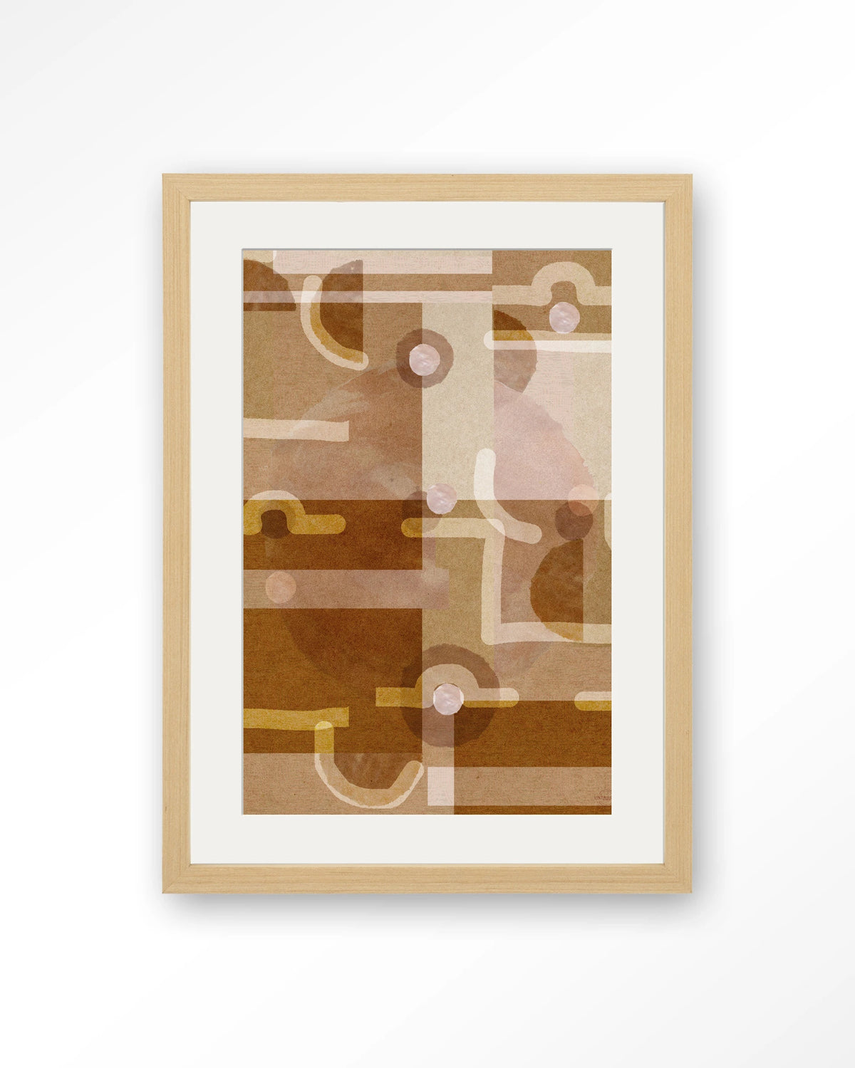 Terra Universe – abstract in bruin en oker – Art print – Hout naturel + passe-partout