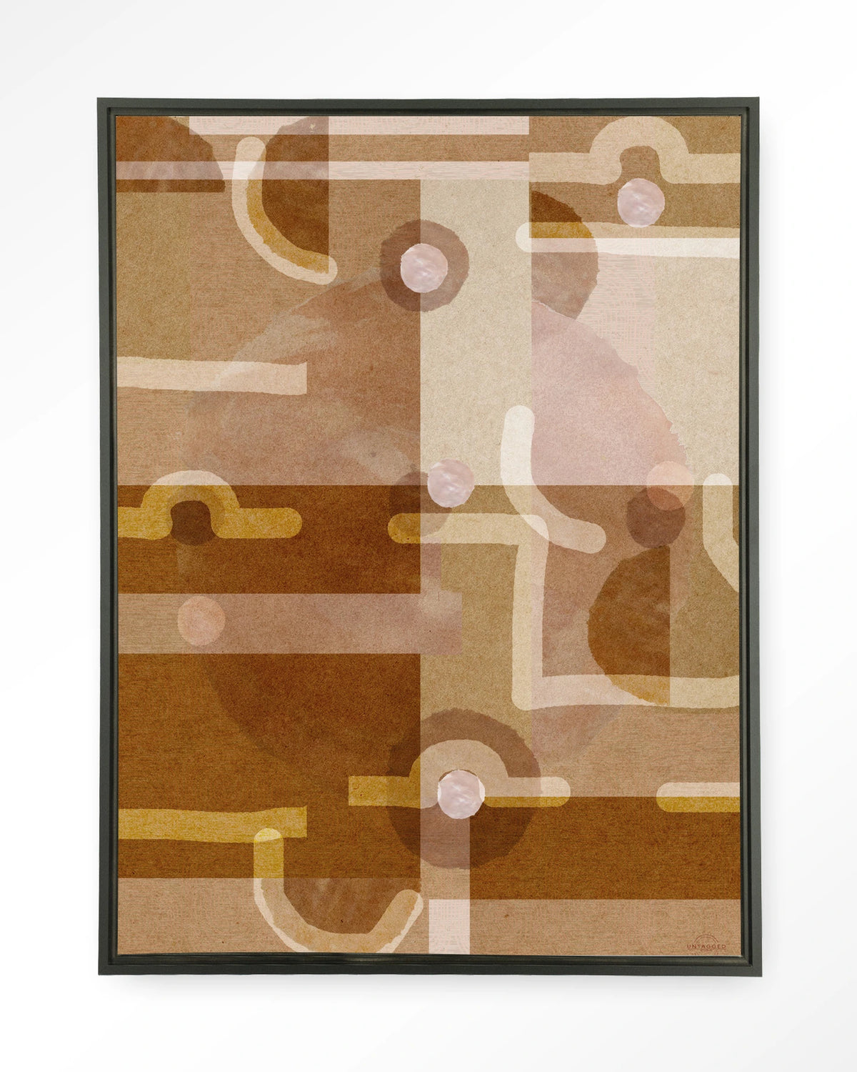 Terra Universe – abstract in bruin en oker – Wandkleed – Floating frame – zwart