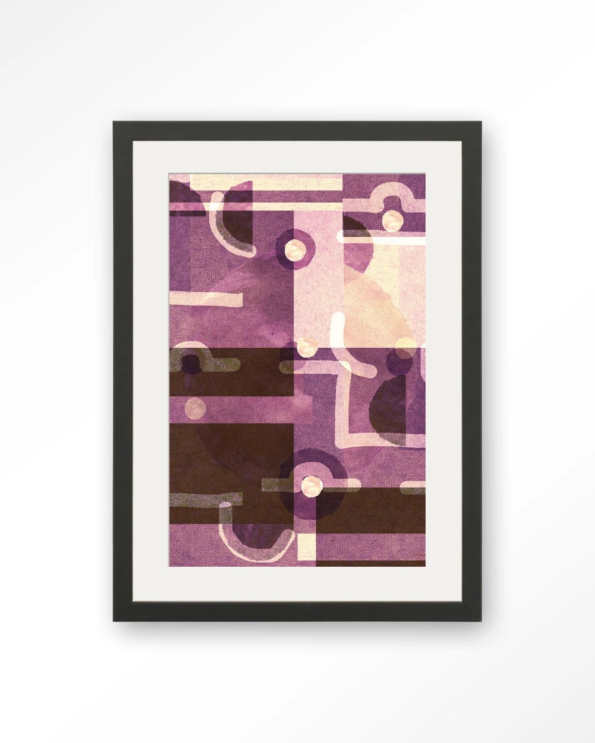 Tribal Universe – abstract in paars en bruin – Art print – Hout zwart + passe-partout