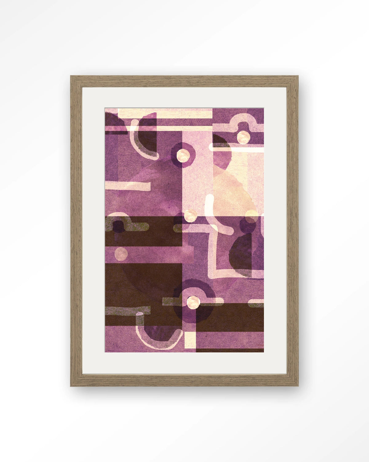 Tribal Universe – abstract in paars en bruin – Art print – Hout bruin + passe-partout
