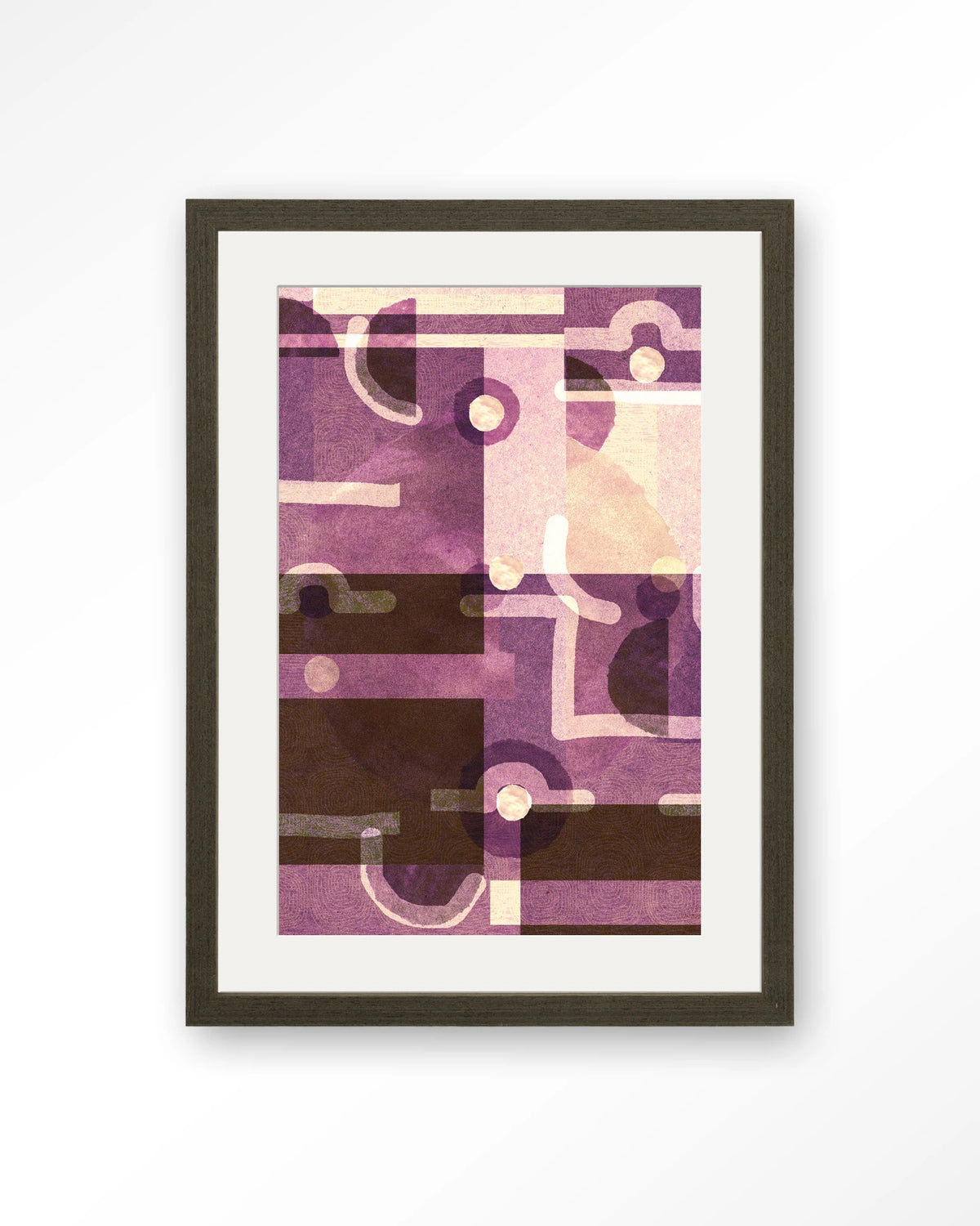 Tribal Universe – abstract in paars en bruin – Art print – Hout donkerbruin + passe-partout