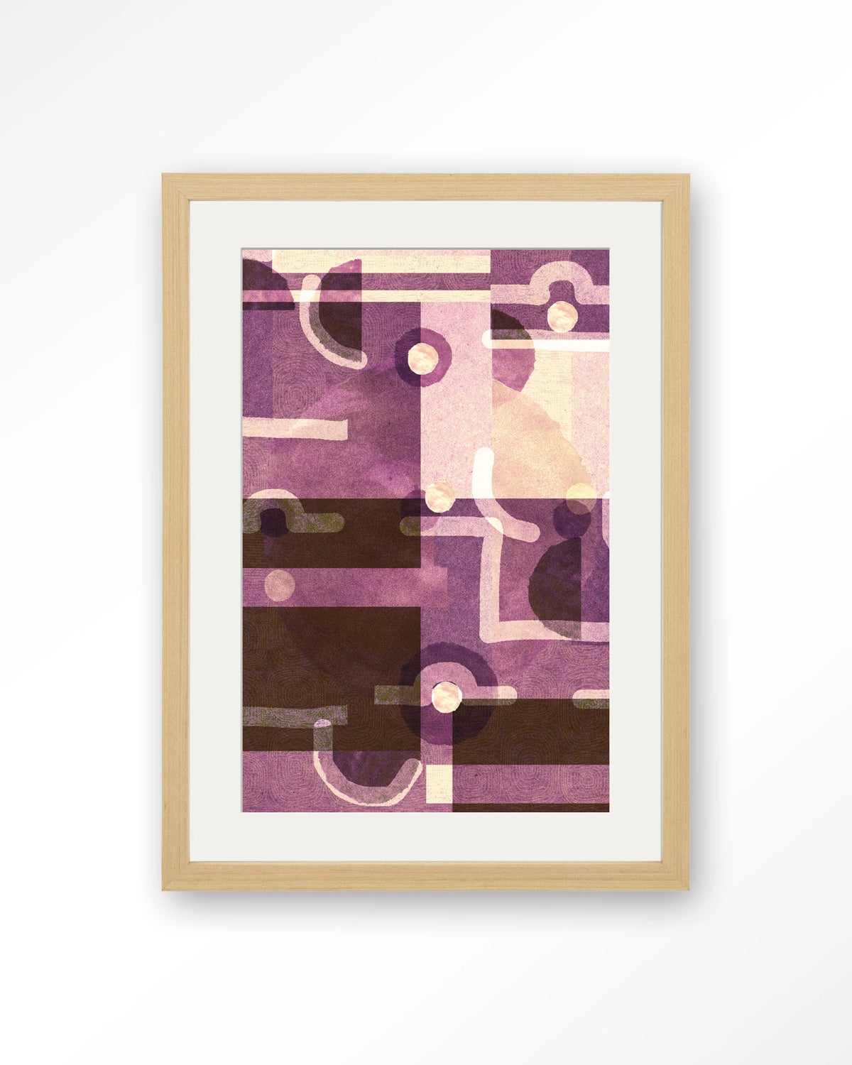 Tribal Universe – abstract in paars en bruin – Art print – Hout naturel + passe-partout