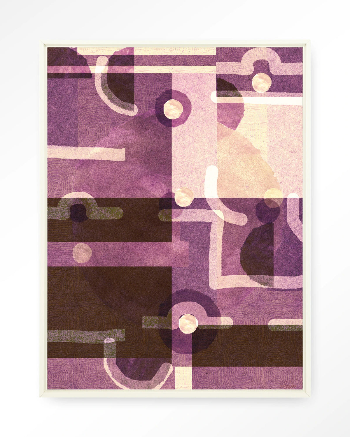 Tribal Universe – abstract in paars en bruin – Wandkleed – Floating frame – wit