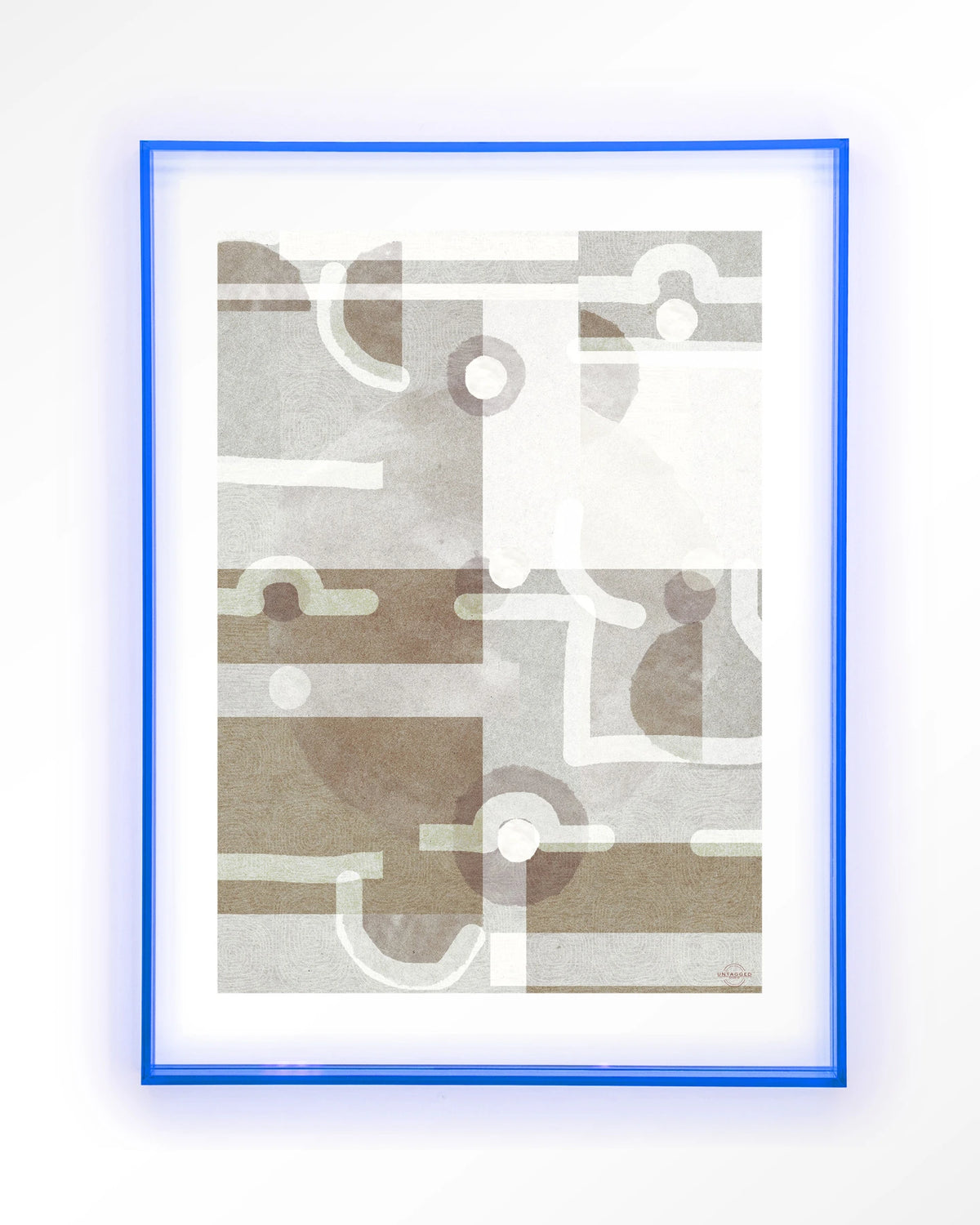 Symbols Of The Universe – abstract geometrisch in grijs en beige – Art print – Acryl lichtblauw