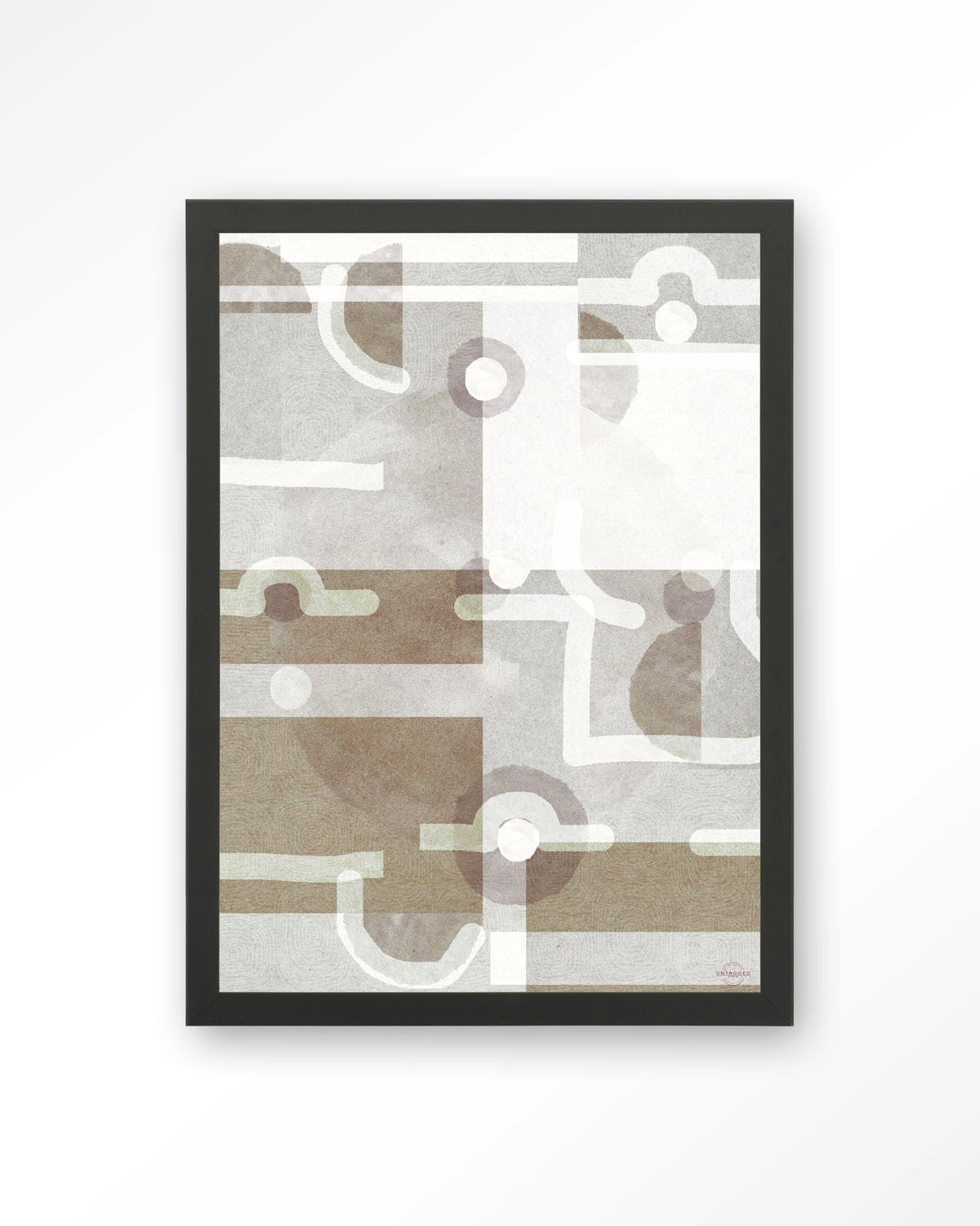 Symbols Of The Universe – abstract geometrisch in grijs en beige – Art print – Hout zwart