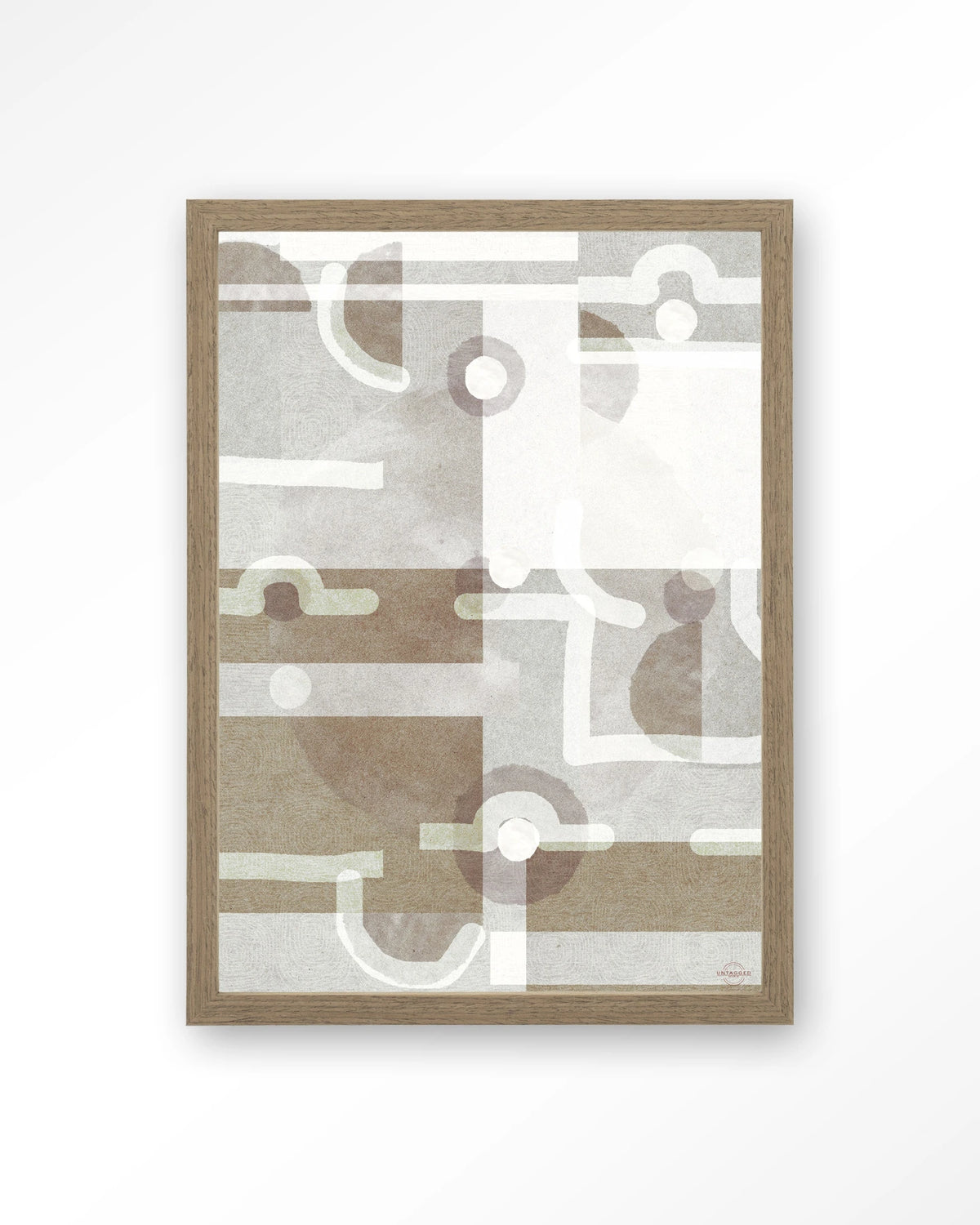 Symbols Of The Universe – abstract geometrisch in grijs en beige – Art print – Hout bruin