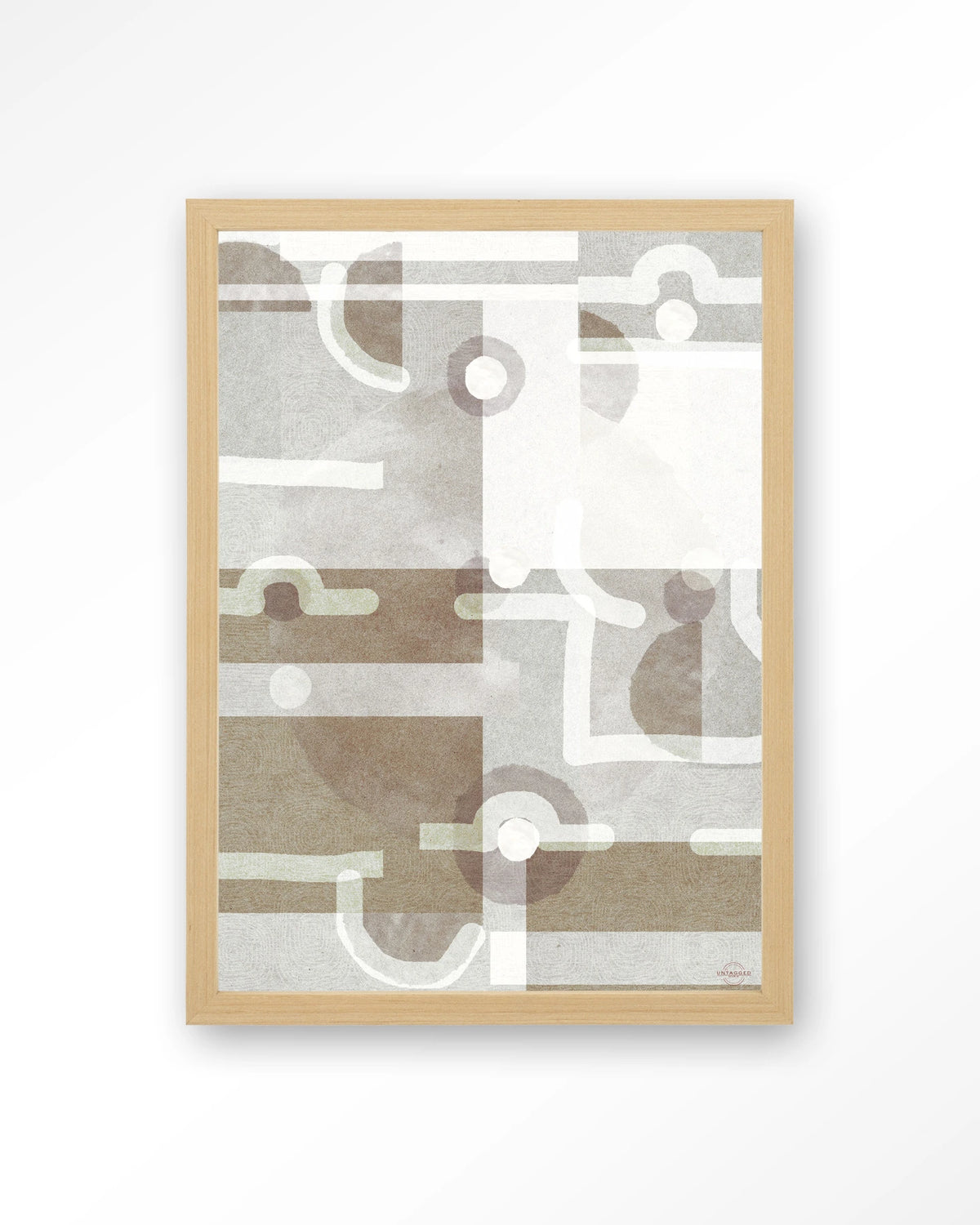 Symbols Of The Universe – abstract geometrisch in grijs en beige – Art print – Hout naturel