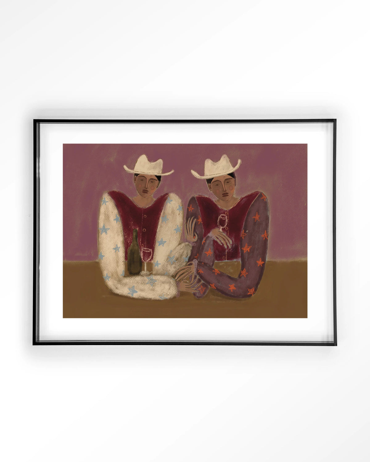 Good Ranch Talk – twee cowboys met wijn – Art print – Acryl zwart