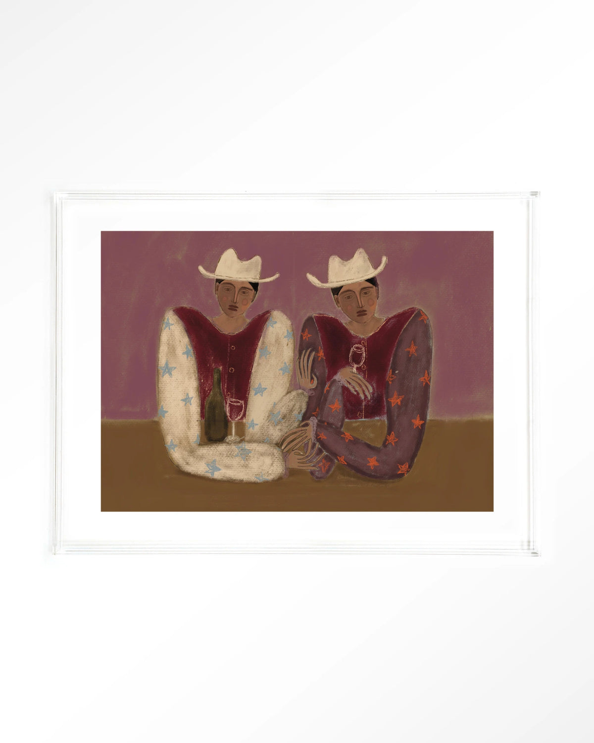 Good Ranch Talk – twee cowboys met wijn – Art print – Acryl doorzichtig