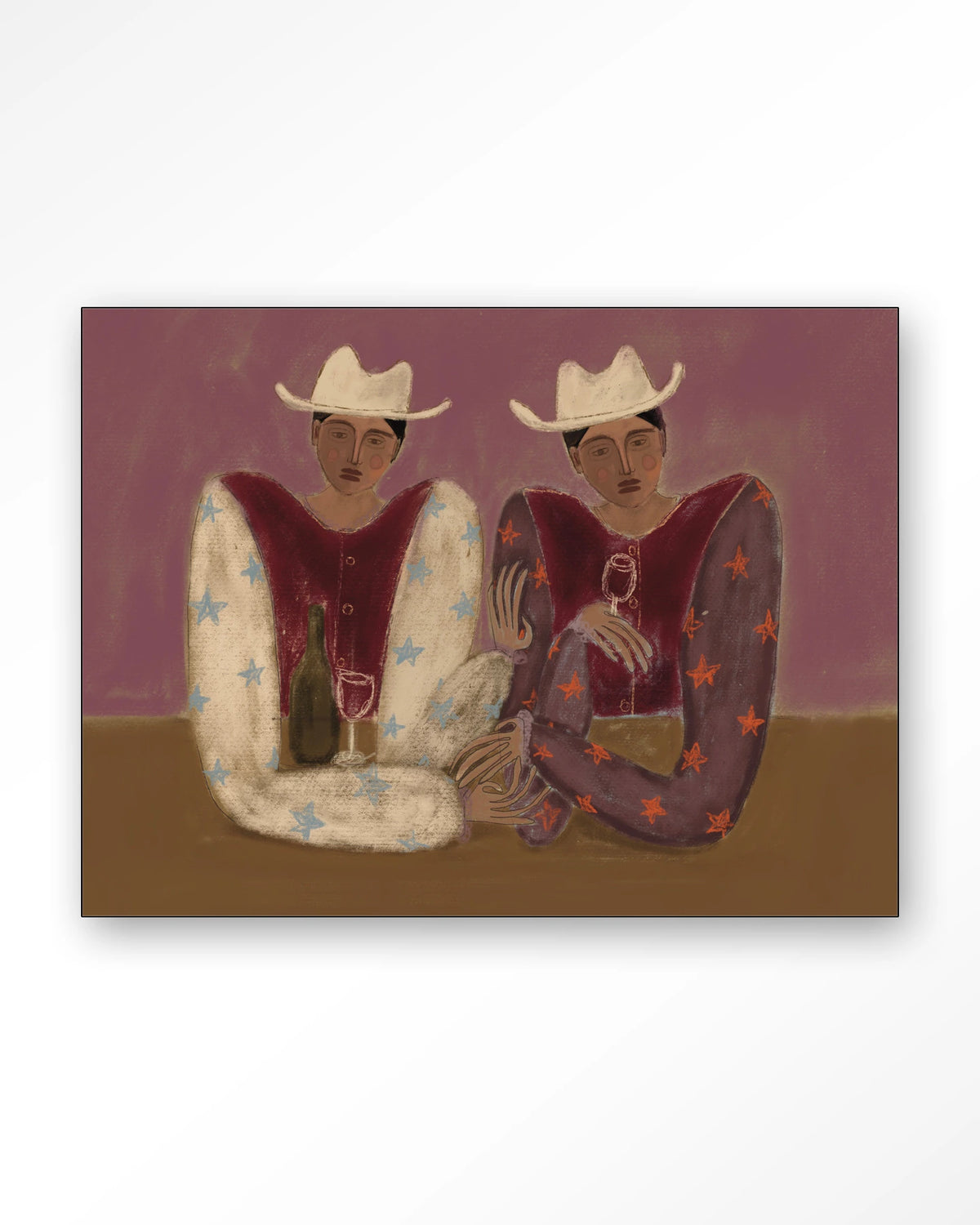 Good Ranch Talk – twee cowboys met wijn – Wandkleed – Frame – zwart