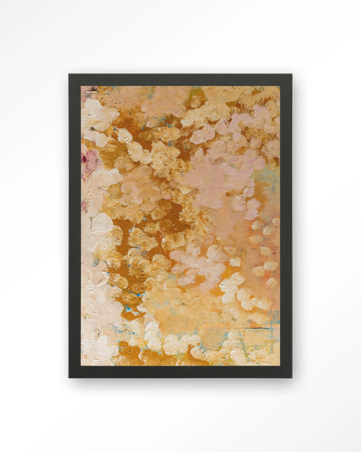 Abundance – abstract in goud en roze – Art print – Hout zwart