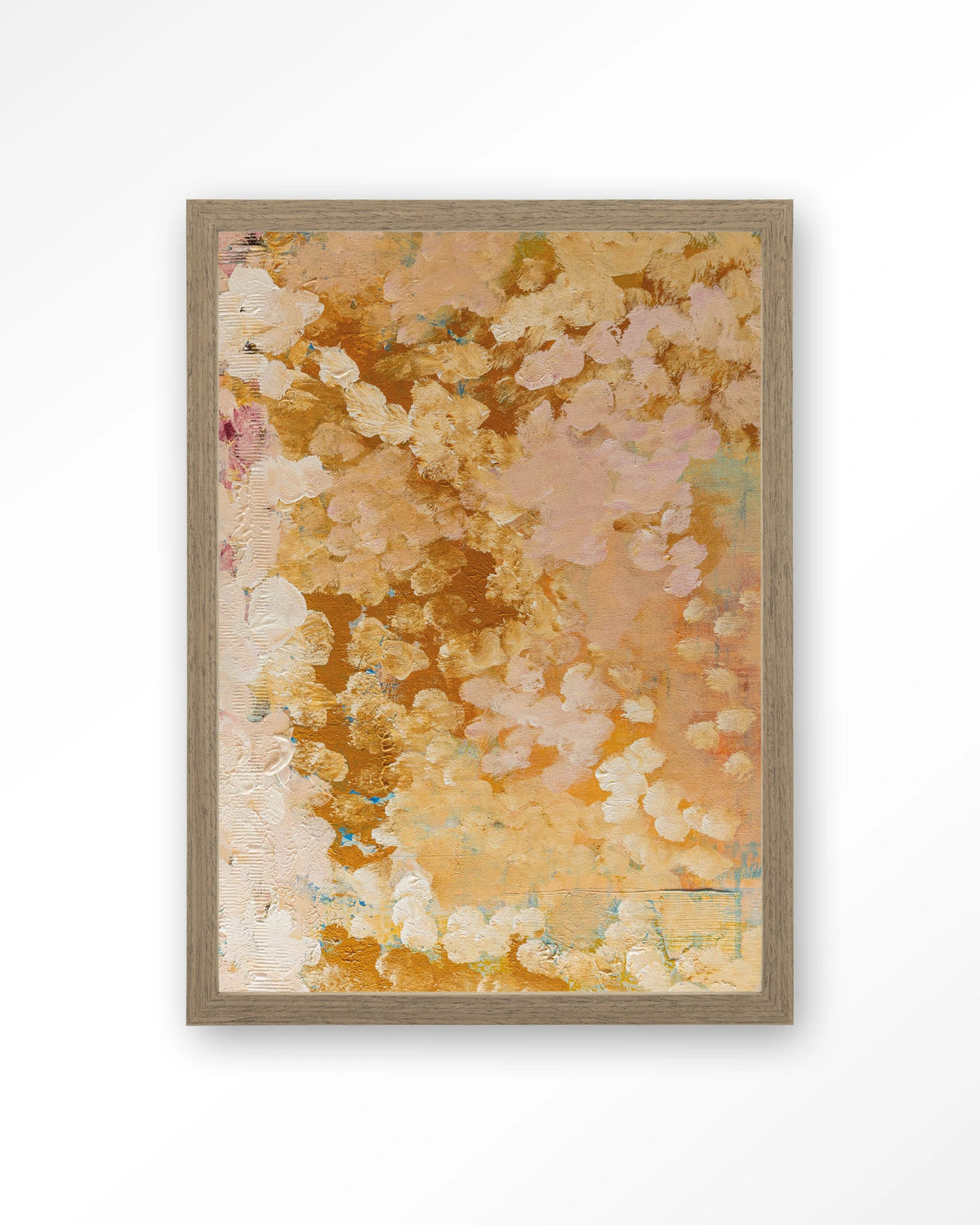 Abundance – abstract in goud en roze – Art print – Hout bruin