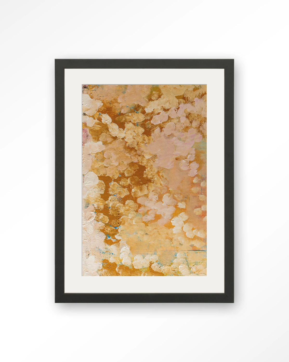 Abundance – abstract in goud en roze – Art print – Hout zwart + passe-partout