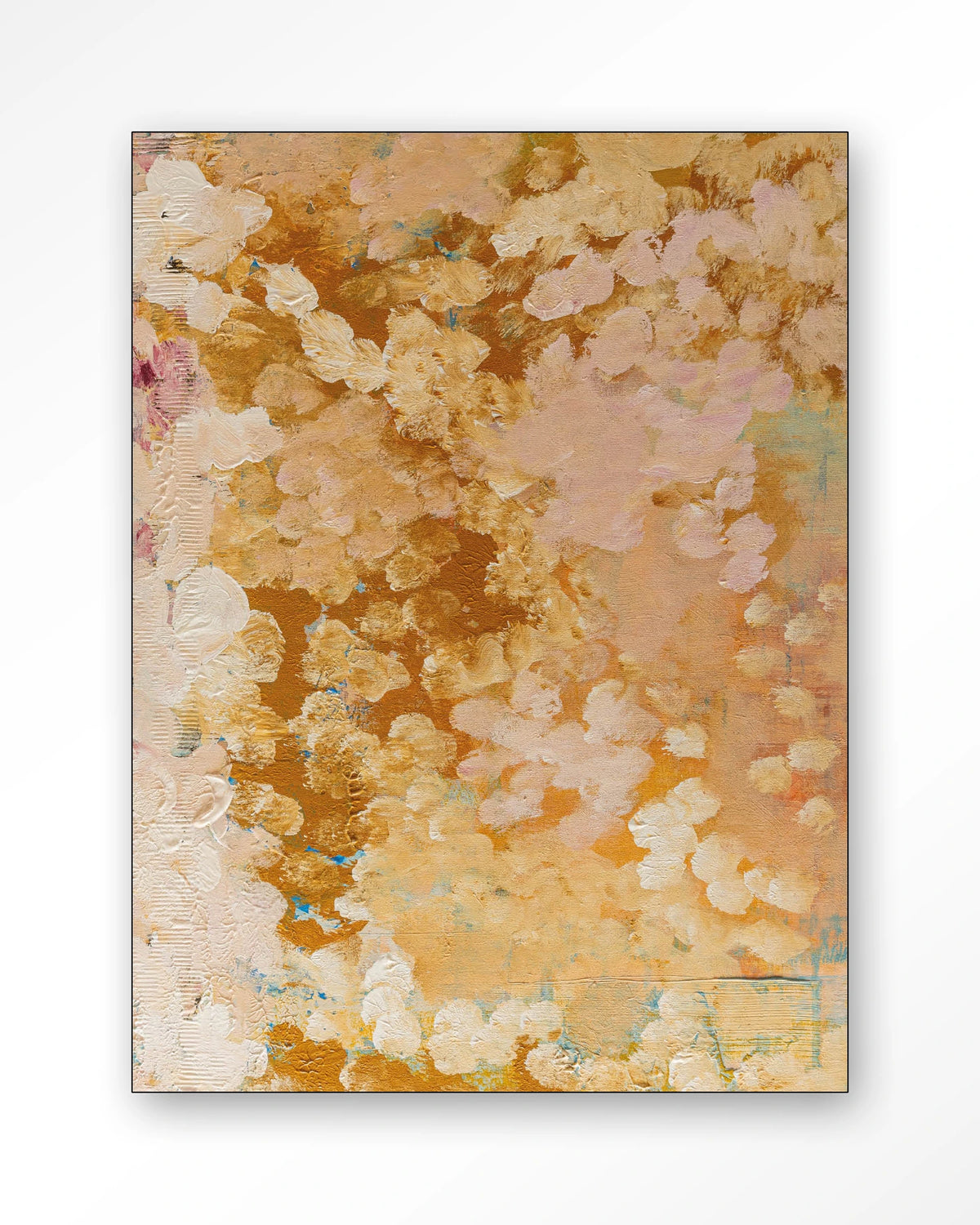 Abundance – abstract in goud en roze – Wandkleed – Frame – zwart
