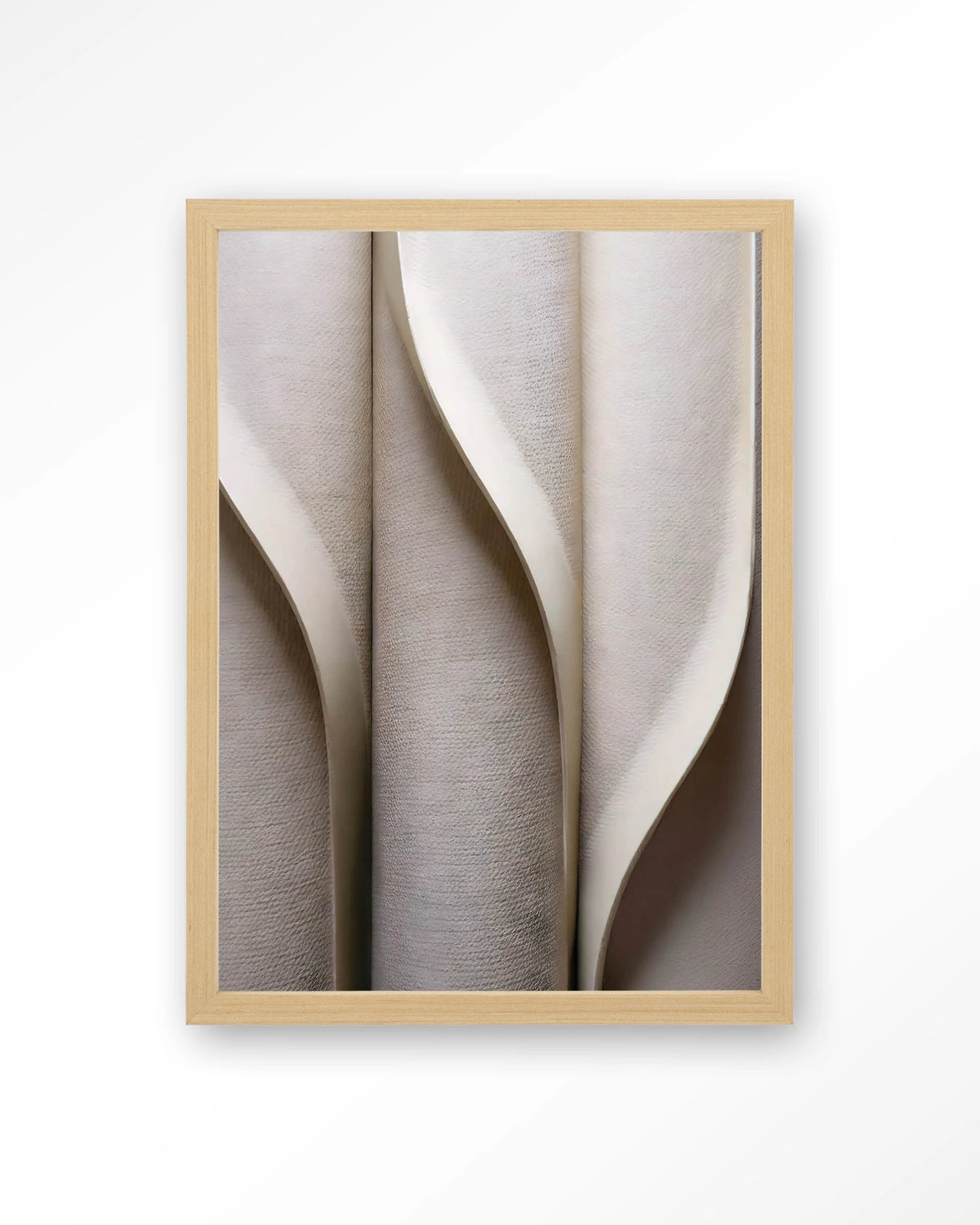 Silent Waves – abstracte plooien in beige – Art print – Hout naturel