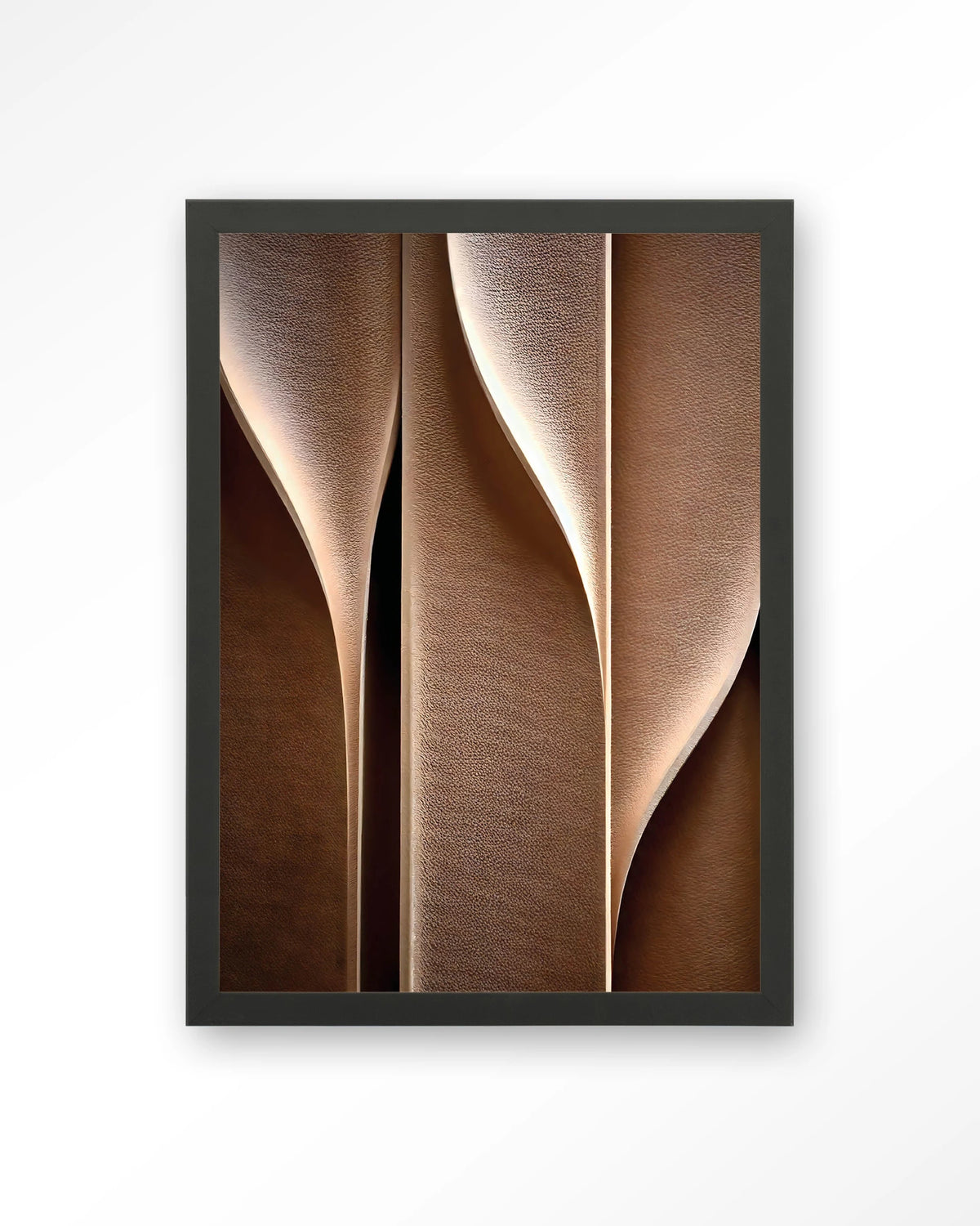Whispering Curves – abstracte golven in bruin – Art print – Hout zwart