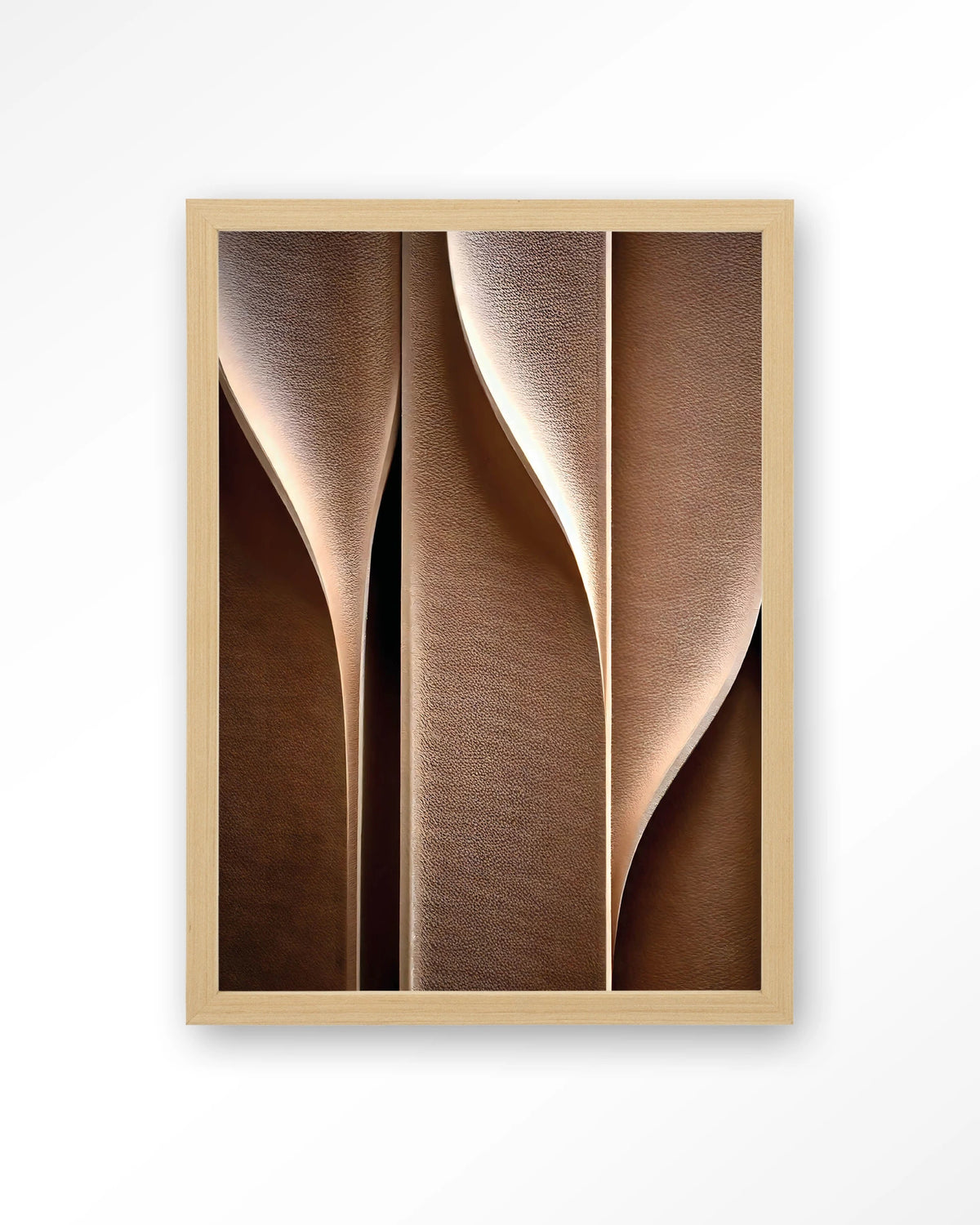 Whispering Curves – abstracte golven in bruin – Art print – Hout naturel