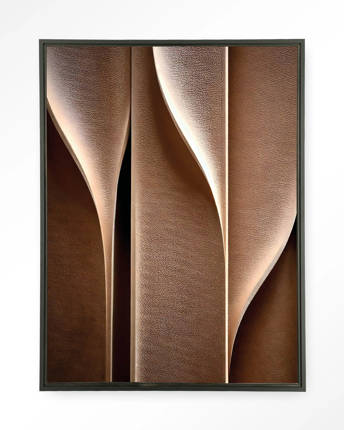 Whispering Curves – abstracte golven in bruin – Wandkleed – Floating frame – zwart