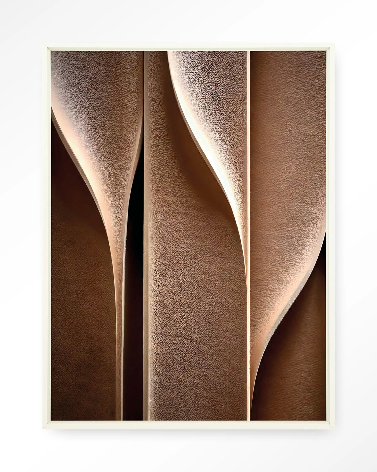 Whispering Curves – abstracte golven in bruin – Wandkleed – Floating frame – wit