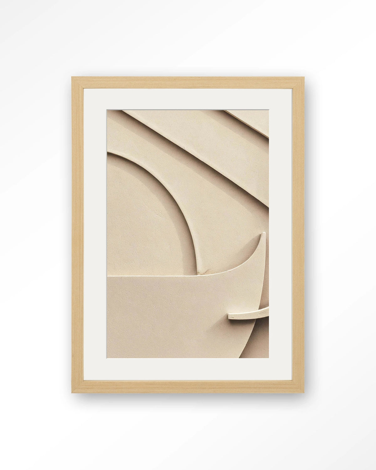 Siaa 1 – abstract reliëf in beige – Art print – Hout naturel + passe-partout