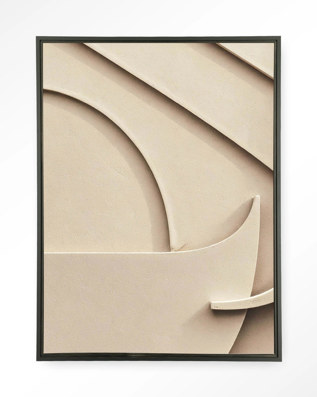Siaa 1 – abstract reliëf in beige – Wandkleed – Floating frame – zwart