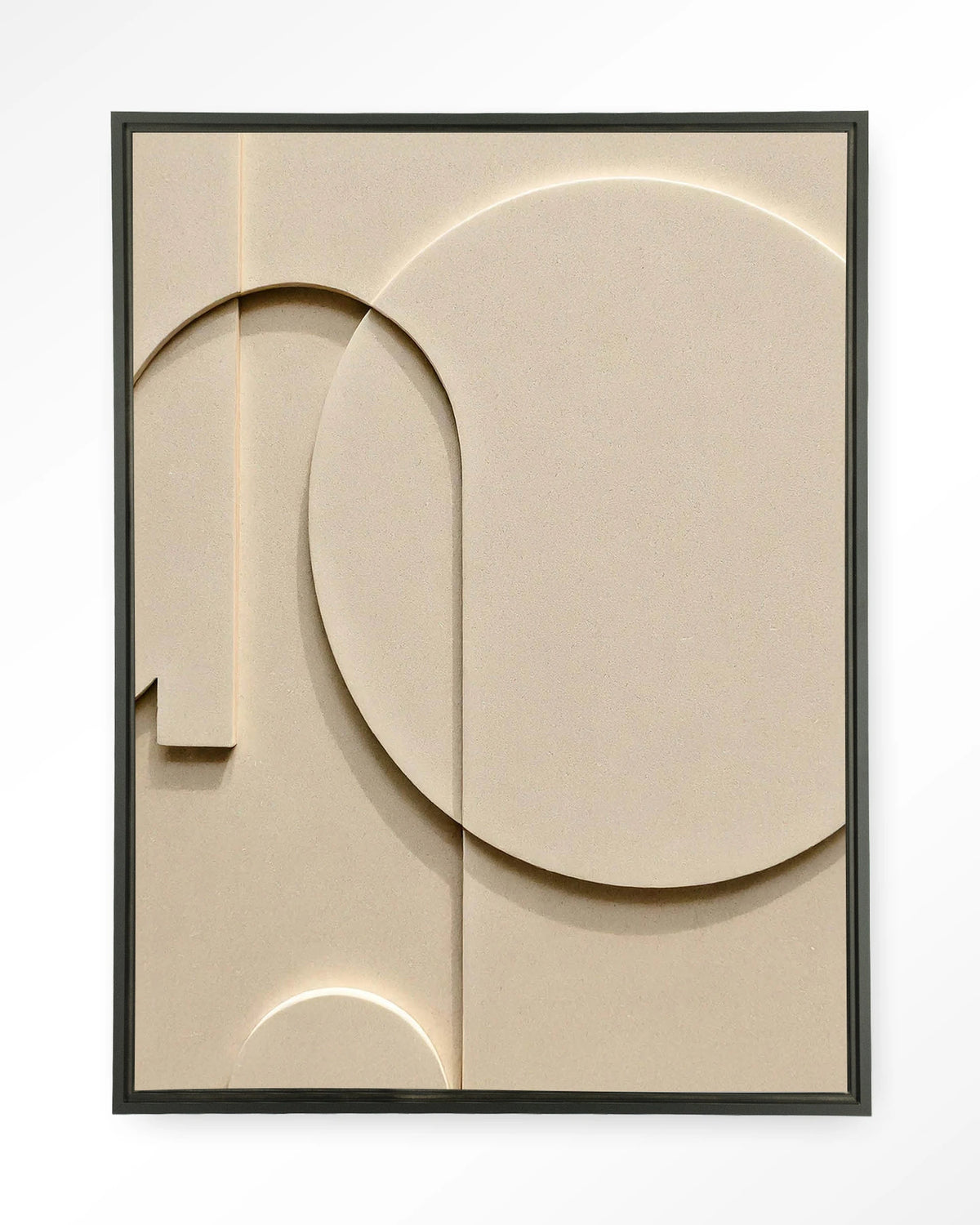 Siaa 3 – abstract reliëf in crème – Wandkleed – Floating frame – zwart
