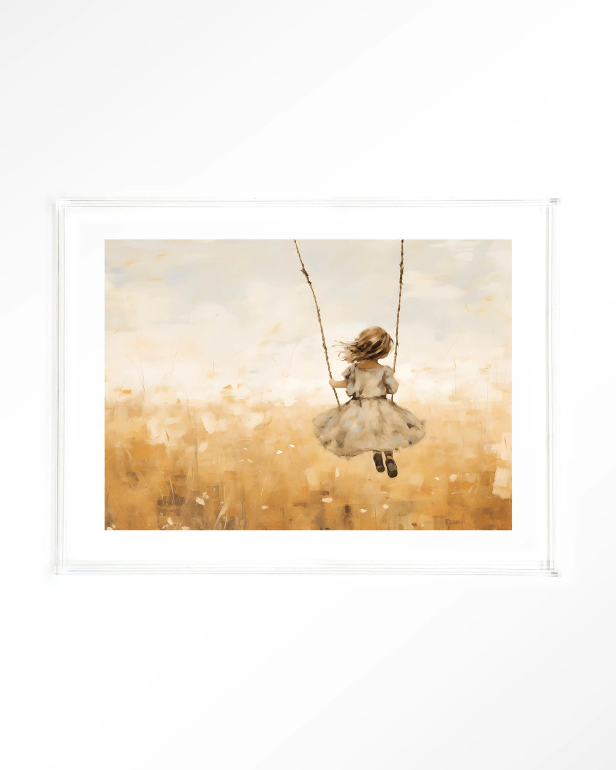 Swinging Girl – meisje op schommel in veld – Art print – Acryl doorzichtig