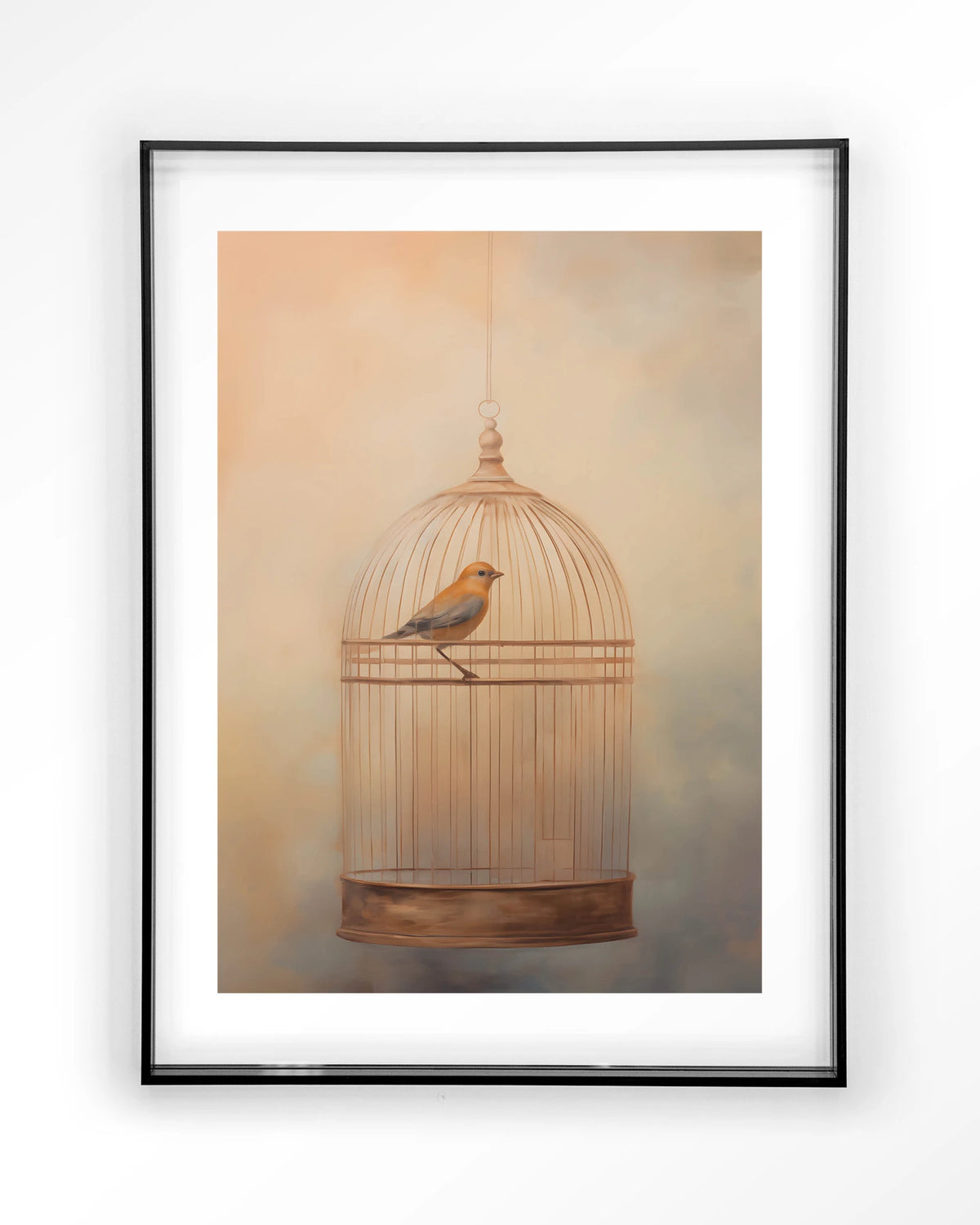 Bird Cage – vogel in kooi – Art print – Acryl zwart