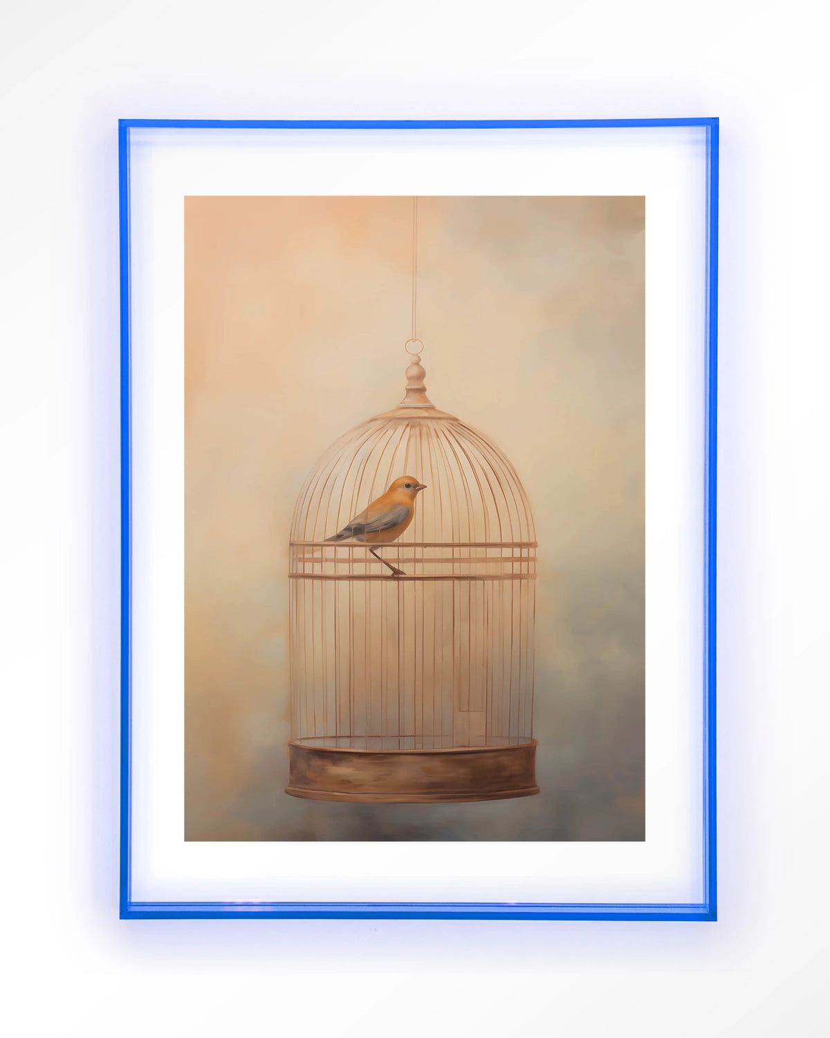 Bird Cage – vogel in kooi – Art print – Acryl lichtblauw