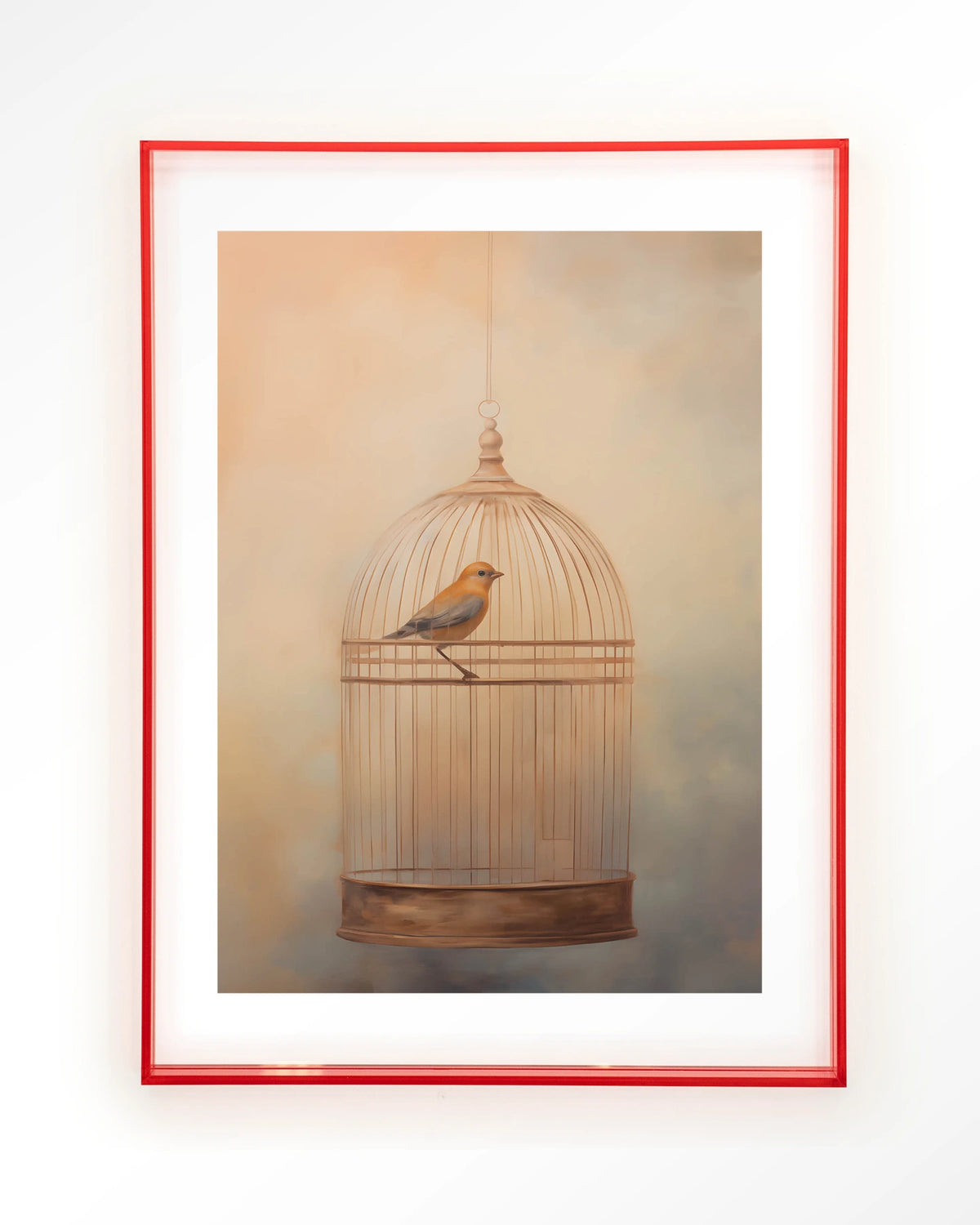 Bird Cage – vogel in kooi – Art print – Acryl roze