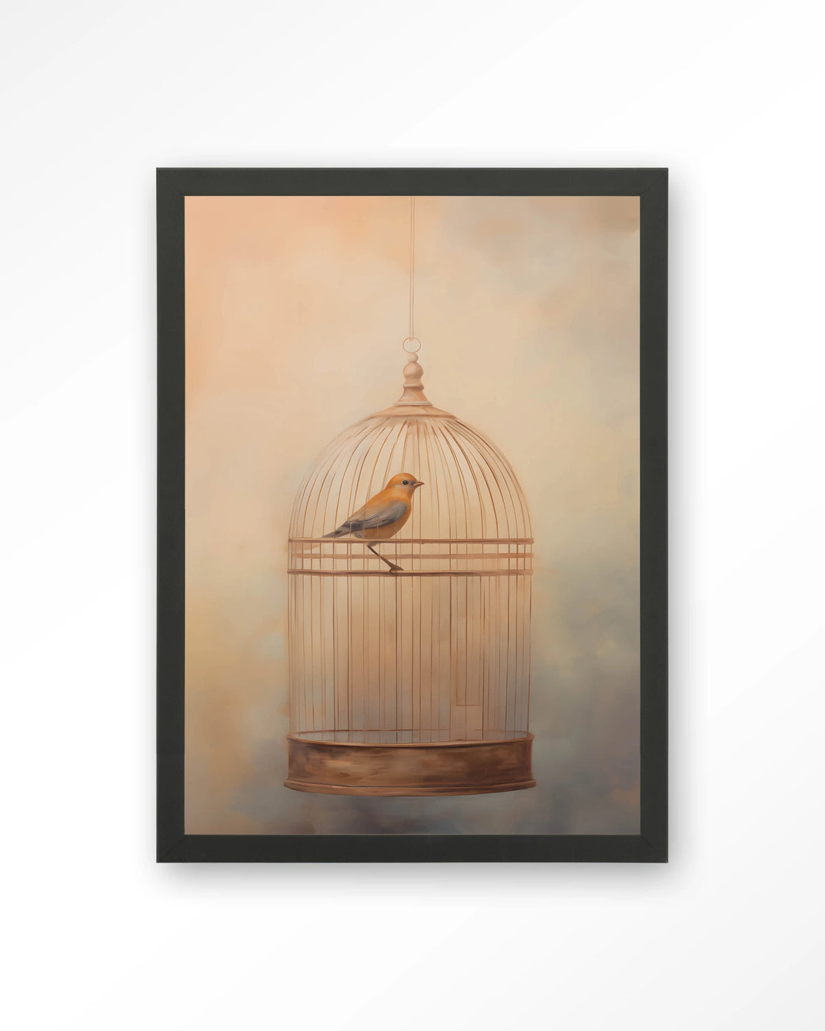 Bird Cage – vogel in kooi – Art print – Hout zwart
