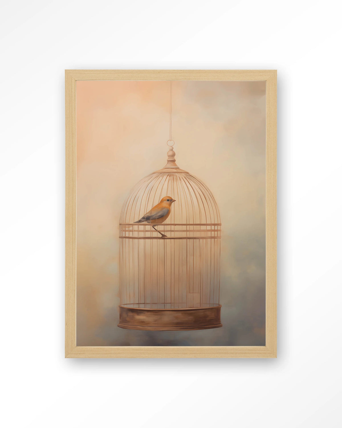 Bird Cage – vogel in kooi – Art print – Hout naturel