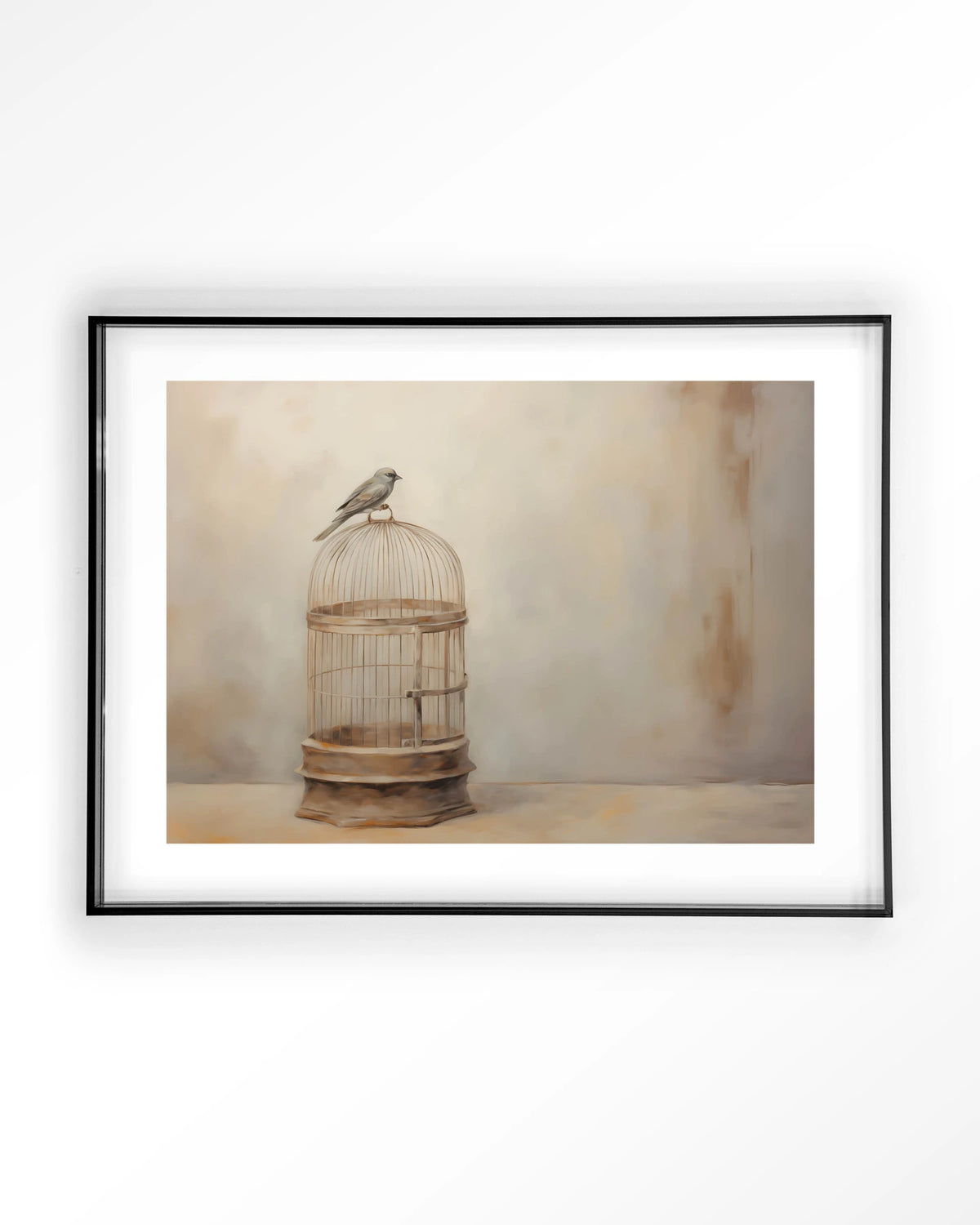 Birdy – vogel op vogelkooi – Art print – Acryl zwart