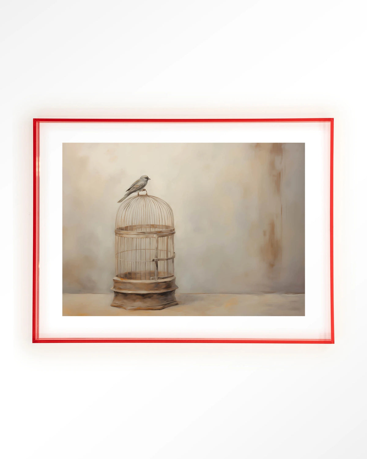 Birdy – vogel op vogelkooi – Art print – Acryl roze