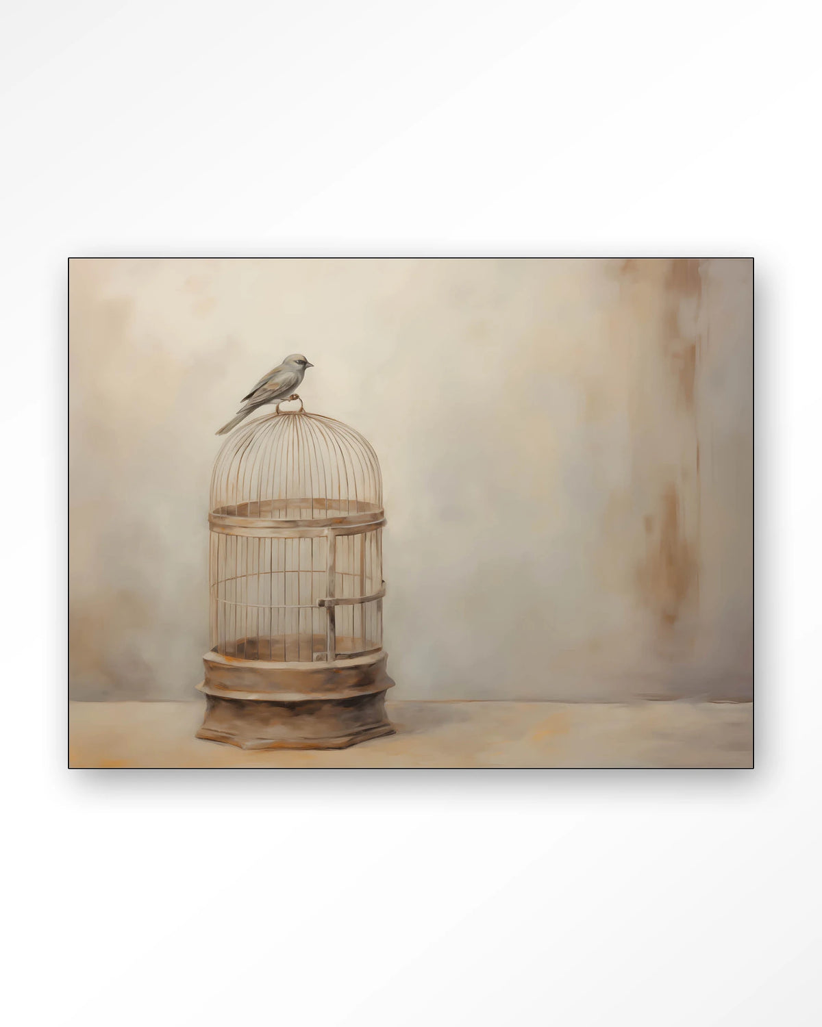 Birdy – vogel op vogelkooi – Wandkleed – Frame – zwart