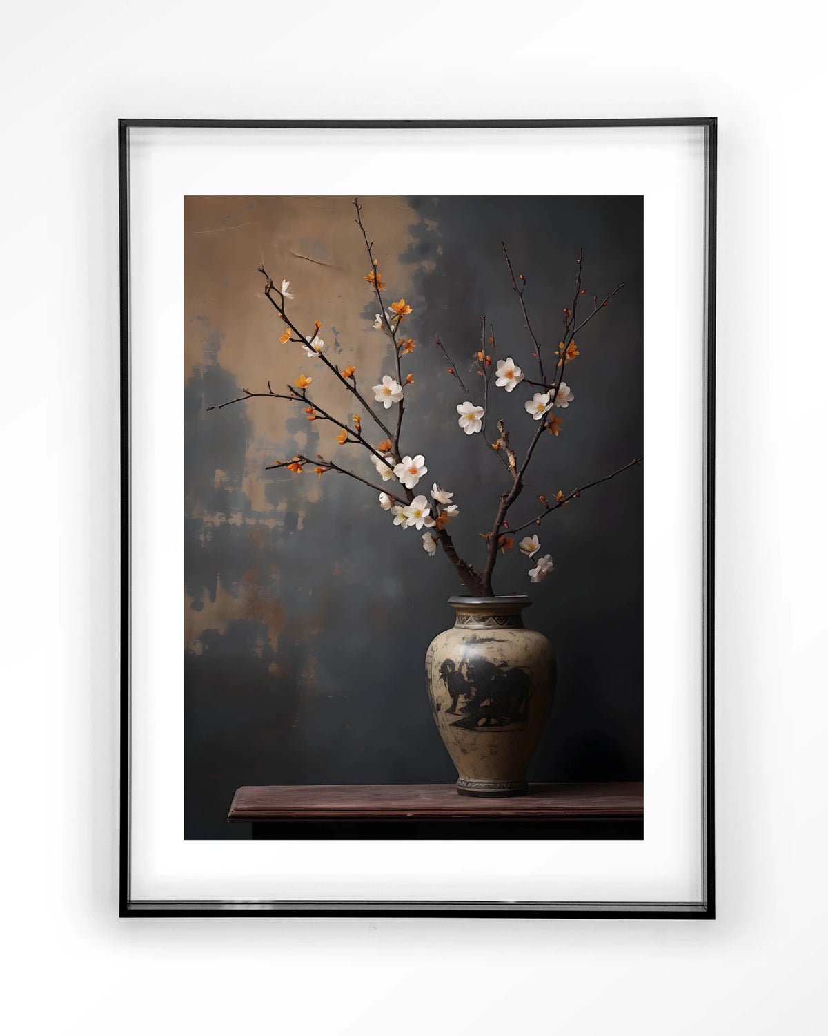 Dark Blossom Vase – bloesemtak in vaas – Art print – Acryl zwart