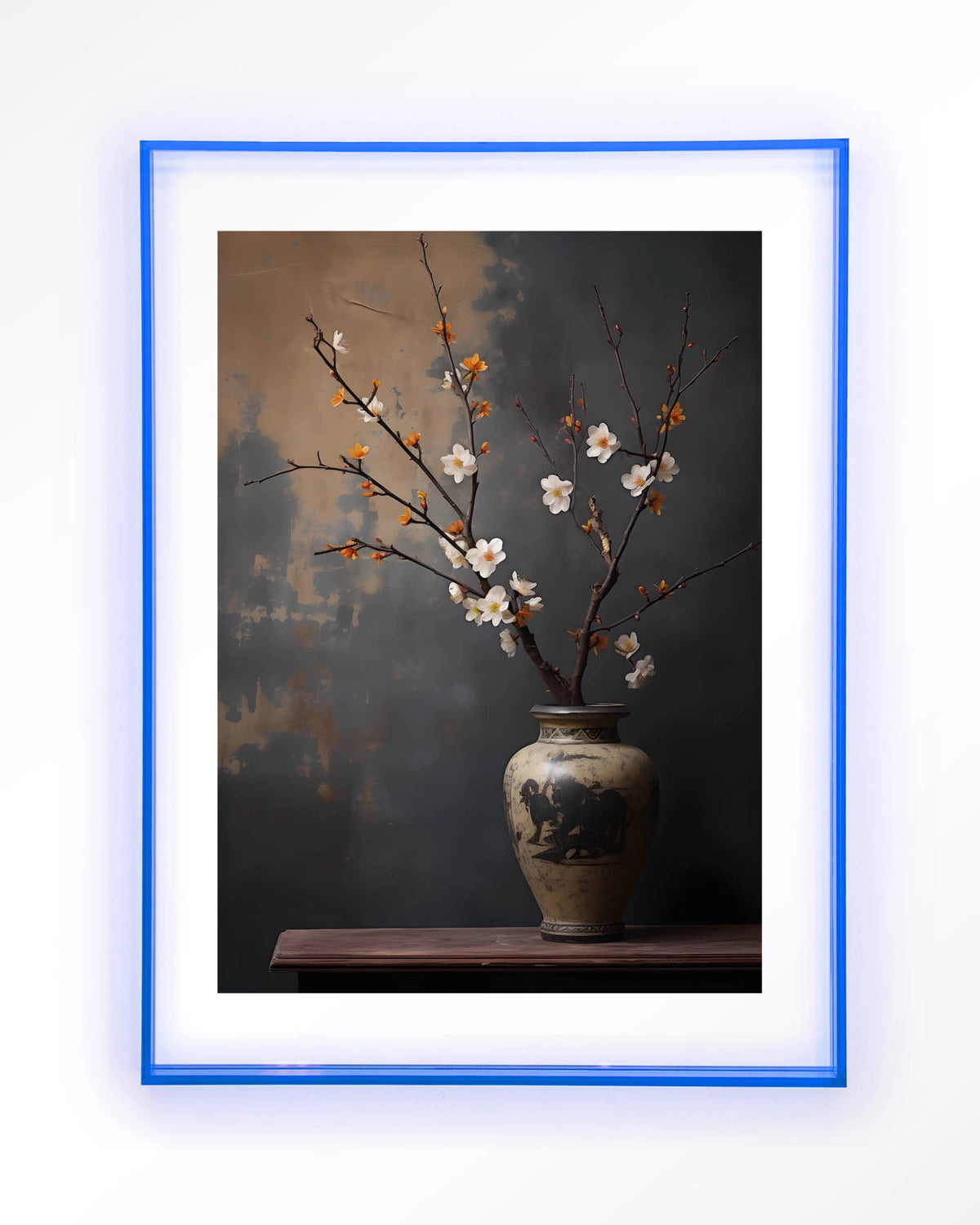 Dark Blossom Vase – bloesemtak in vaas – Art print – Acryl lichtblauw