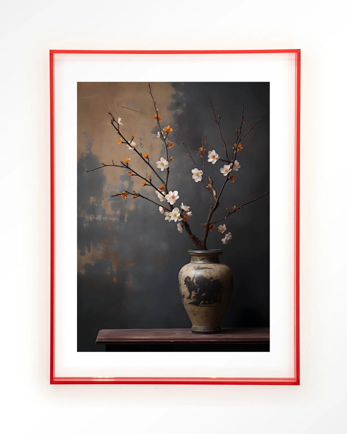 Dark Blossom Vase – bloesemtak in vaas – Art print – Acryl roze