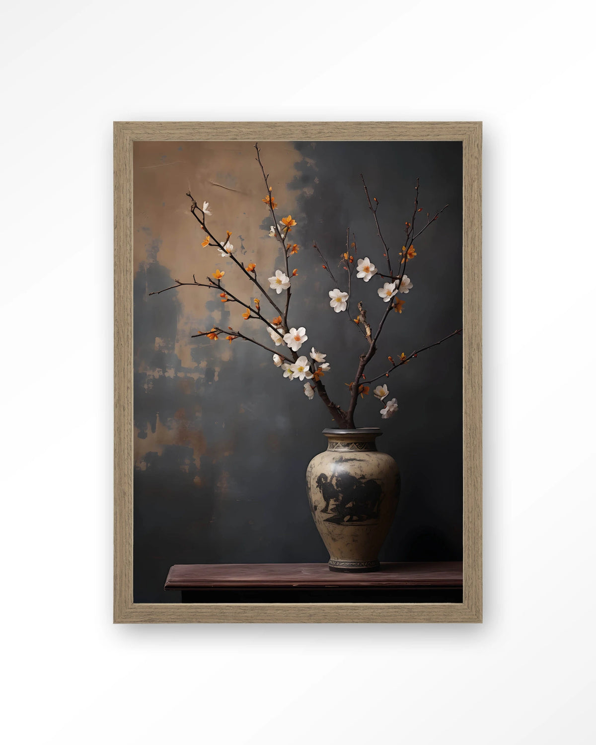 Dark Blossom Vase – bloesemtak in vaas – Art print – Hout bruin