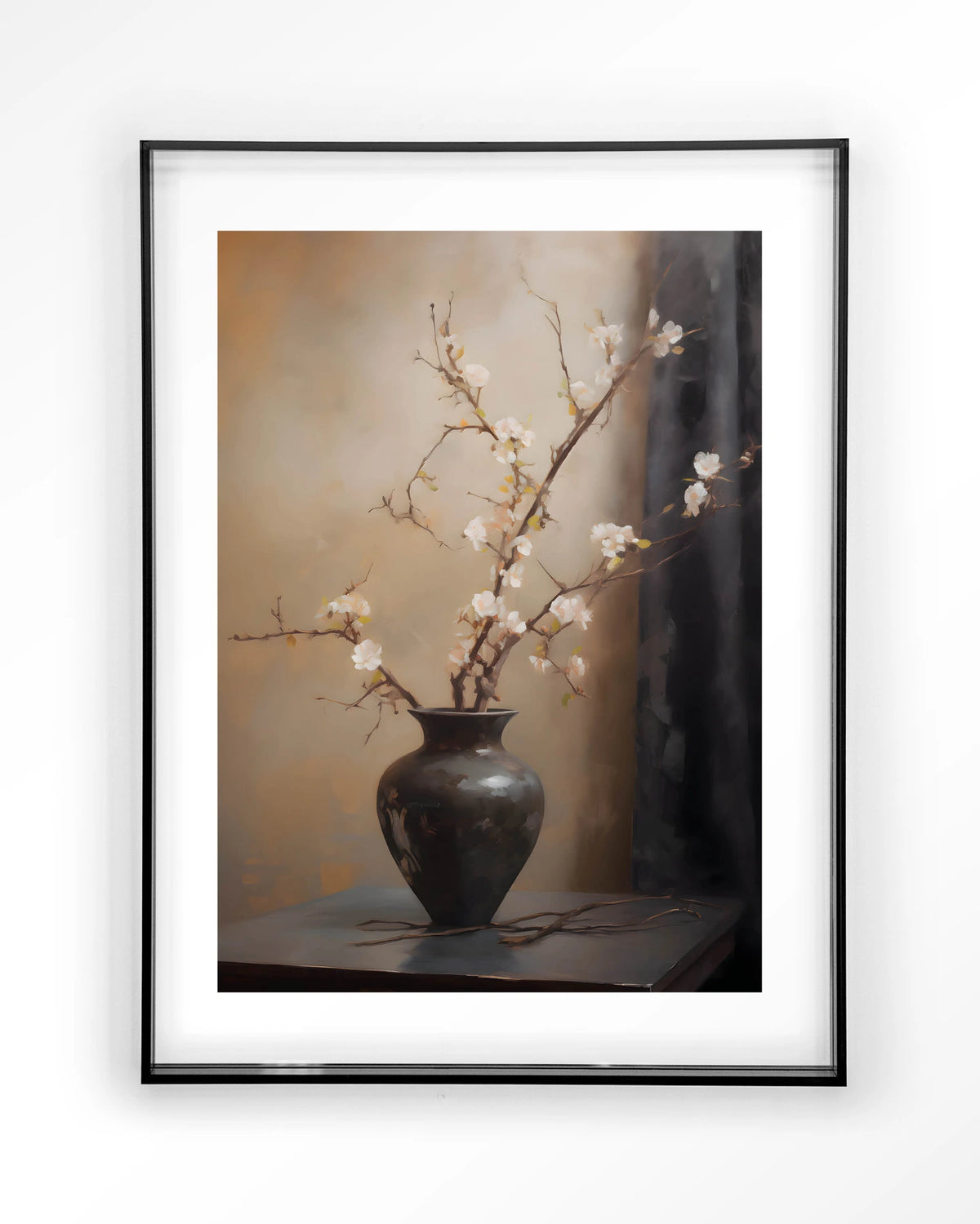 Light Blossom Vase – bloesemtak in zwarte vaas – Art print – Acryl zwart