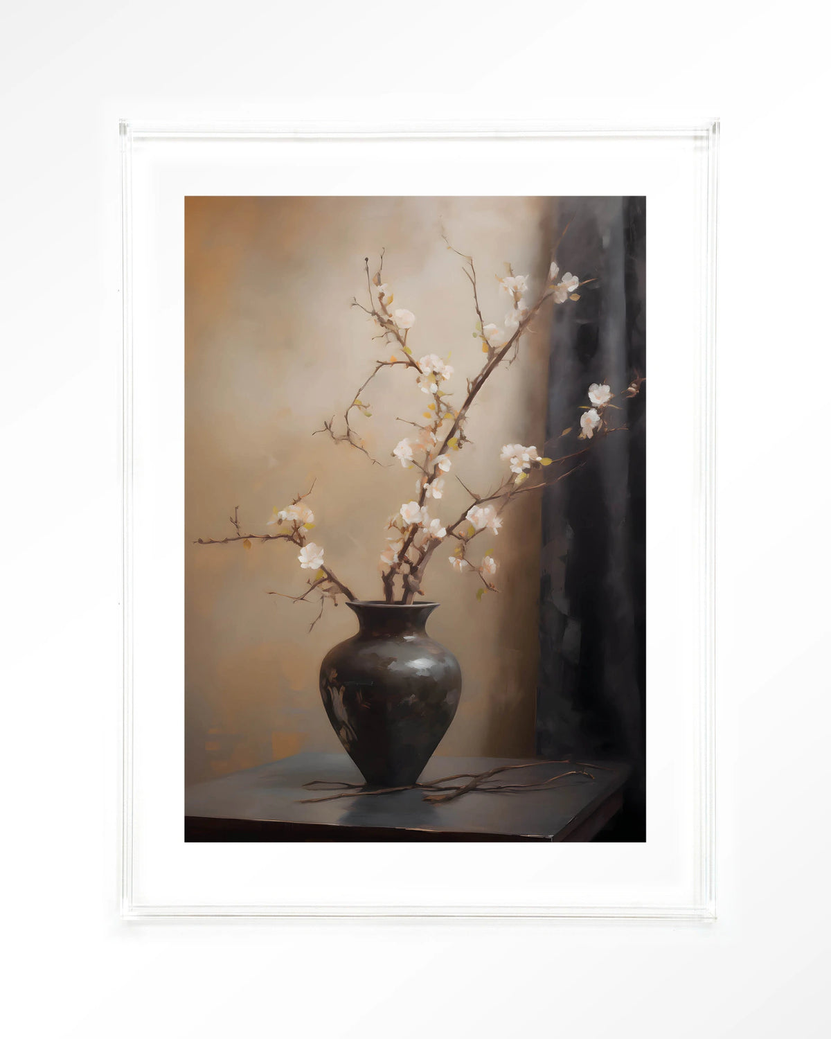 Light Blossom Vase – bloesemtak in zwarte vaas – Art print – Acryl doorzichtig