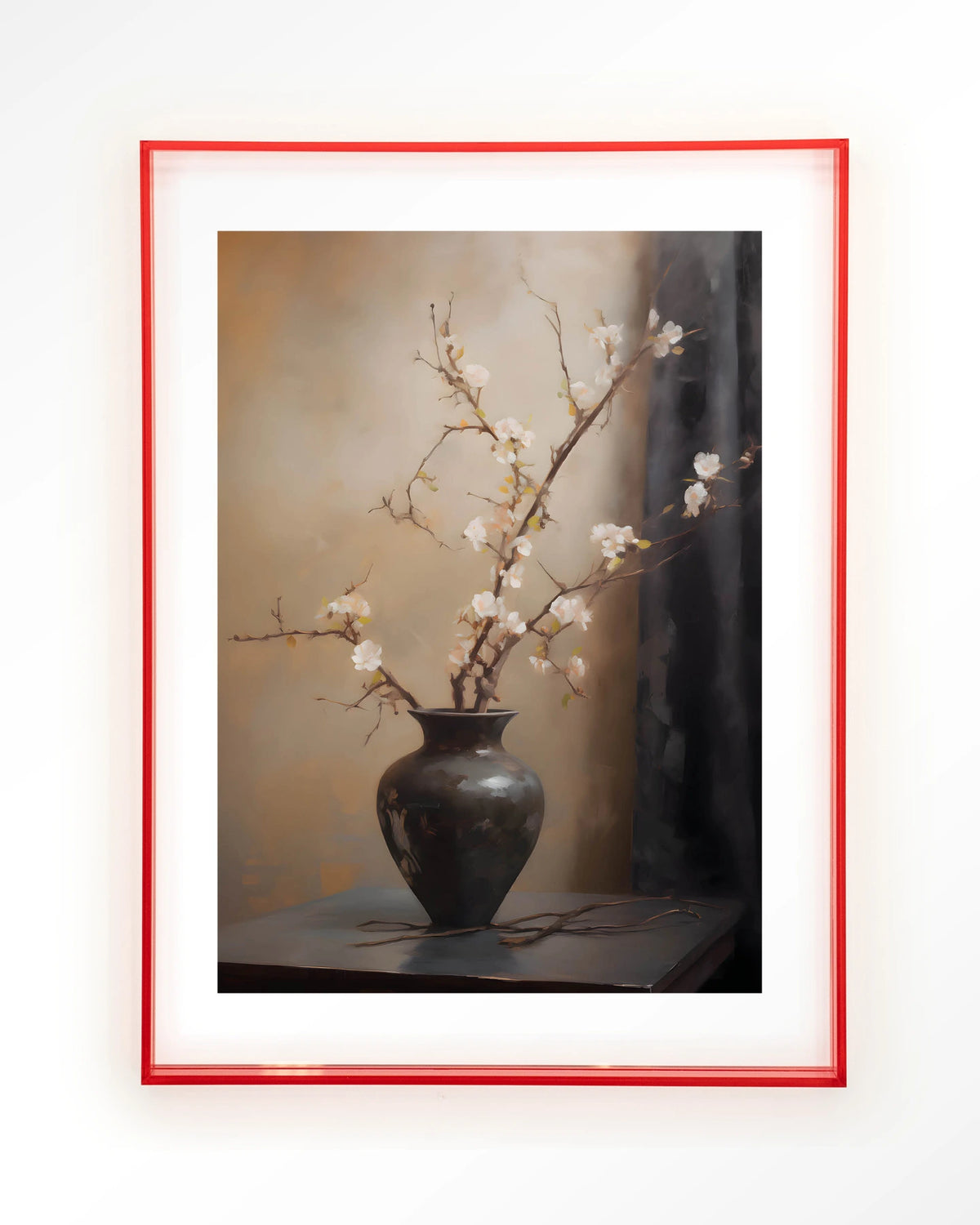 Light Blossom Vase – bloesemtak in zwarte vaas – Art print – Acryl roze
